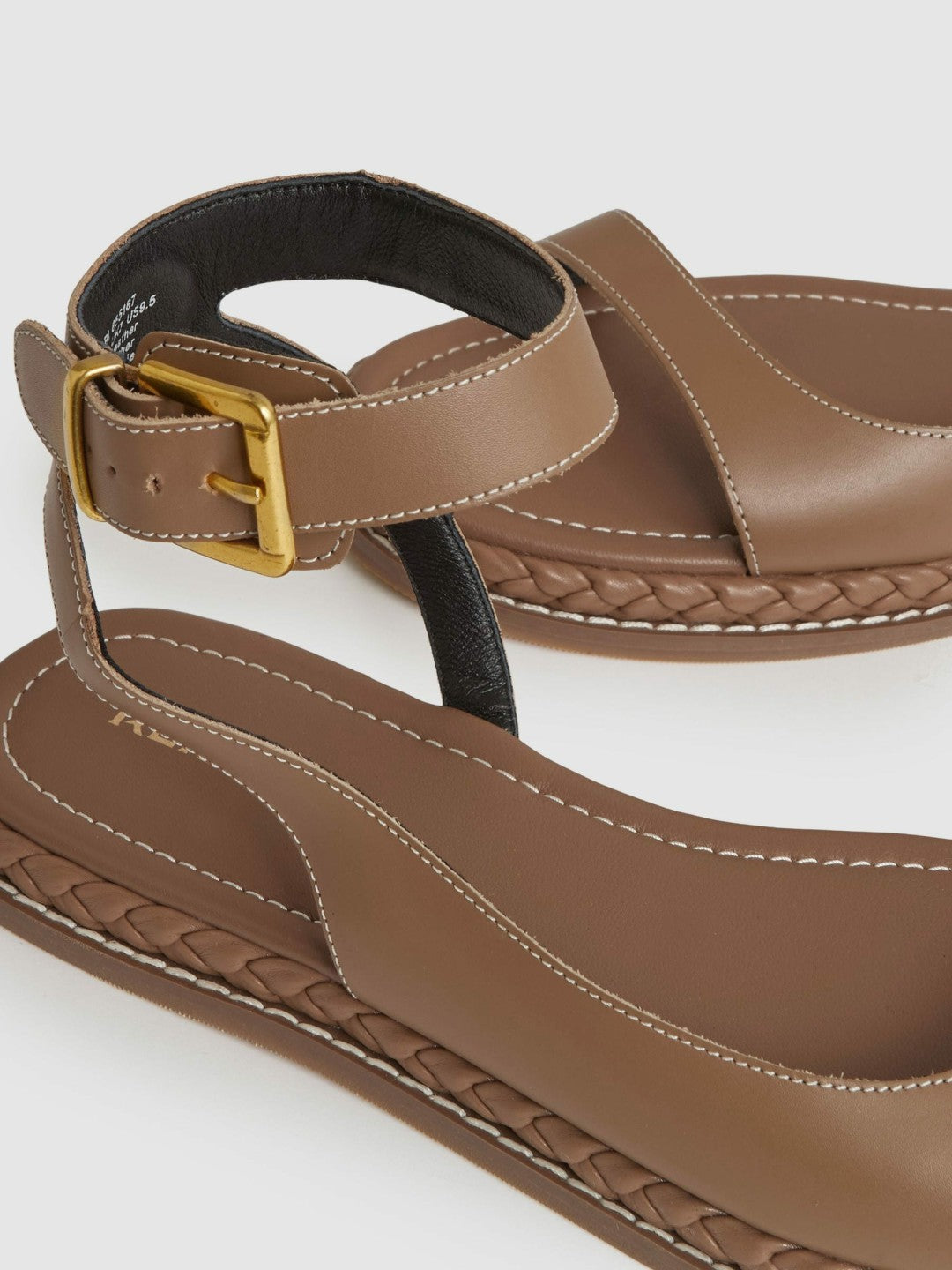 Reiss Savings - Leather Plait Detail Sandals in Tan