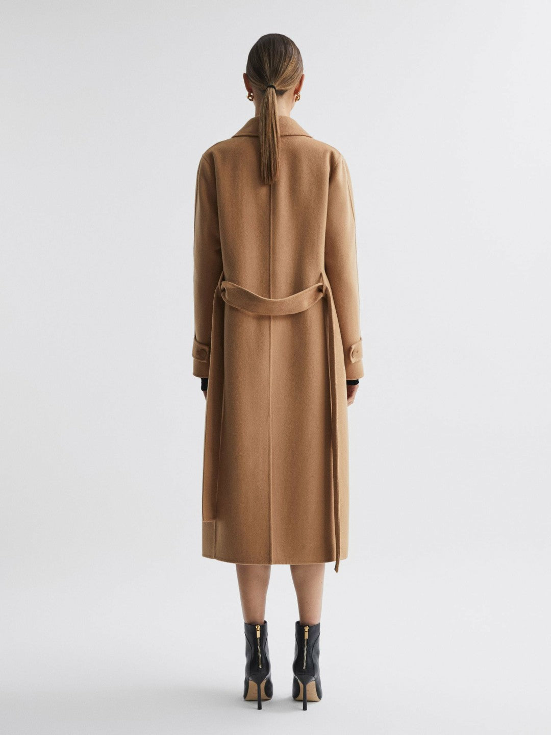 Reiss Wool Blend Belted Blindseam Coat in Camel