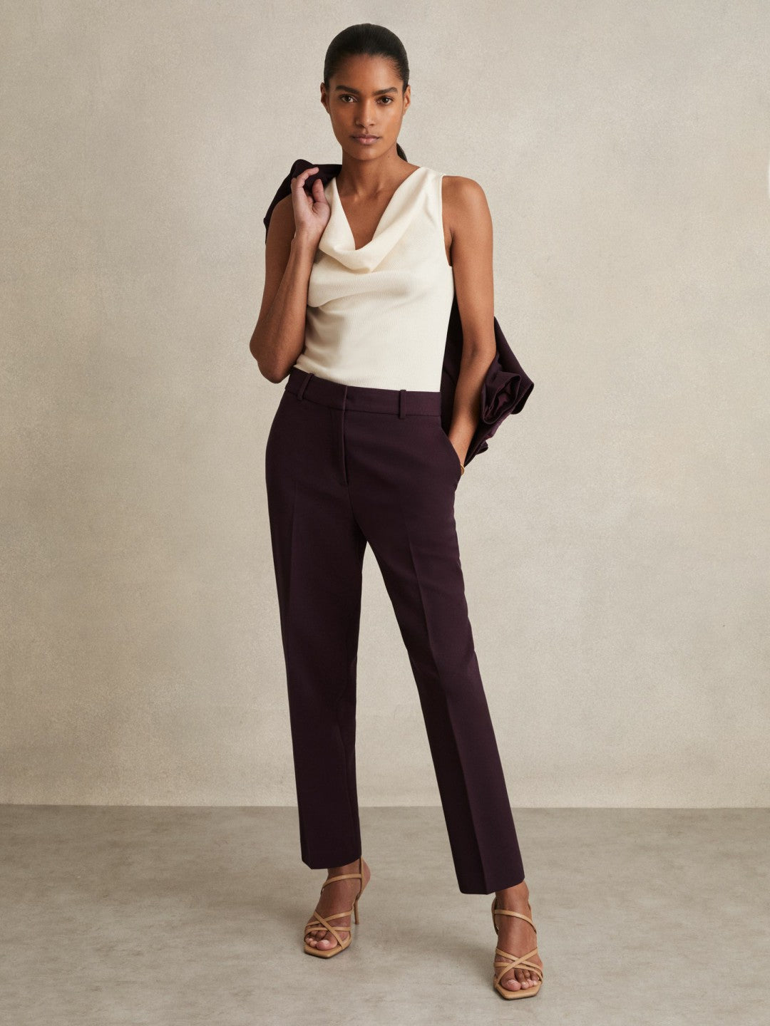 Reiss Slim Fit Suit Trousers in Berry