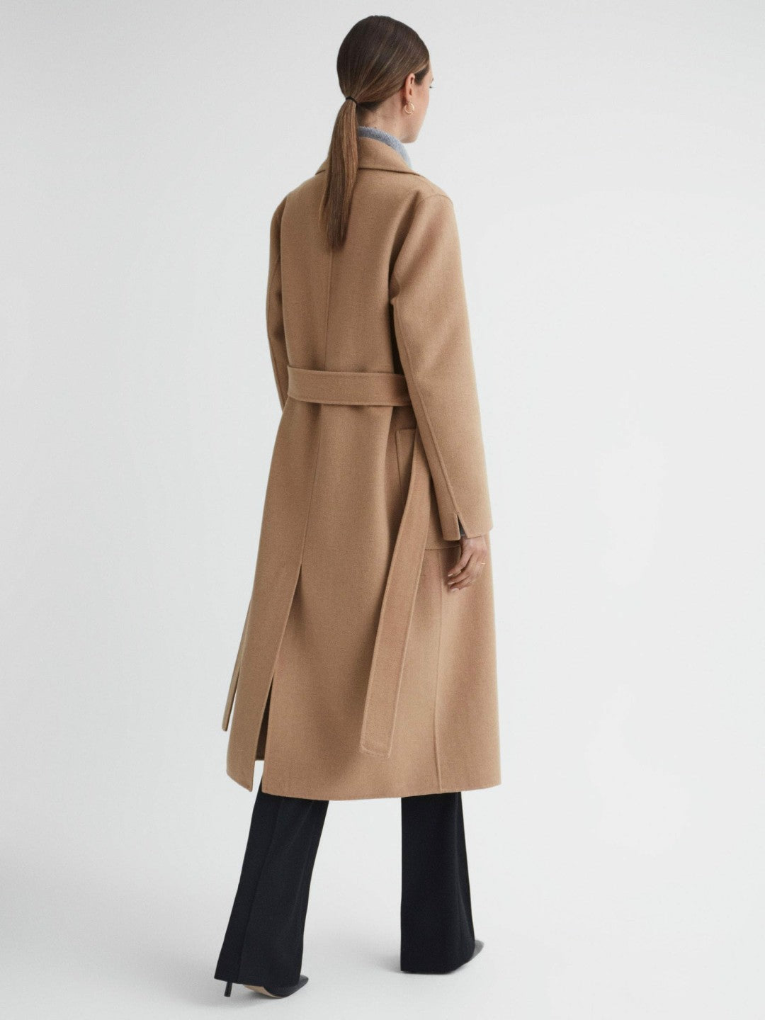 Reiss Long Wool Blend Blindseam Coat in Camel