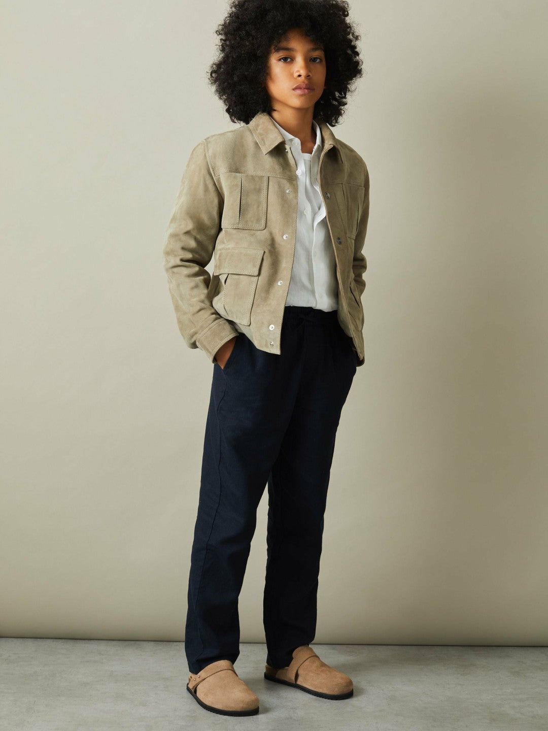 Reiss Popular Choice - 9-13 yrs Striped Linen Cutaway Collar Shirt in White