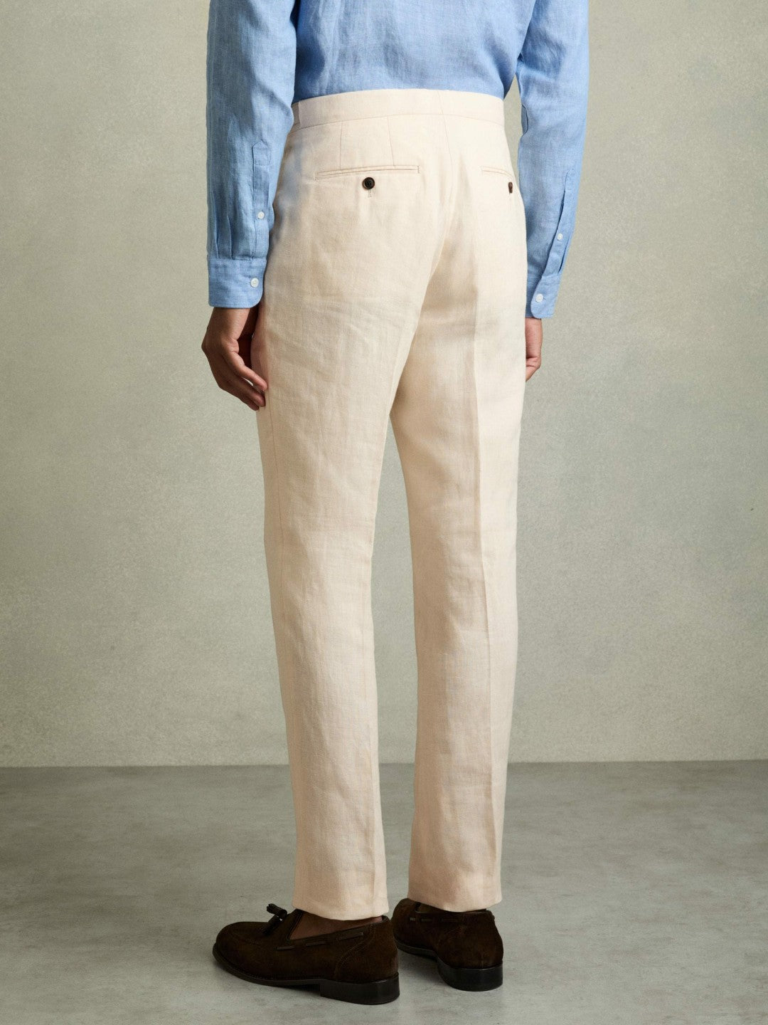 Reiss Slim Fit Linen Adjuster Trousers in Stone