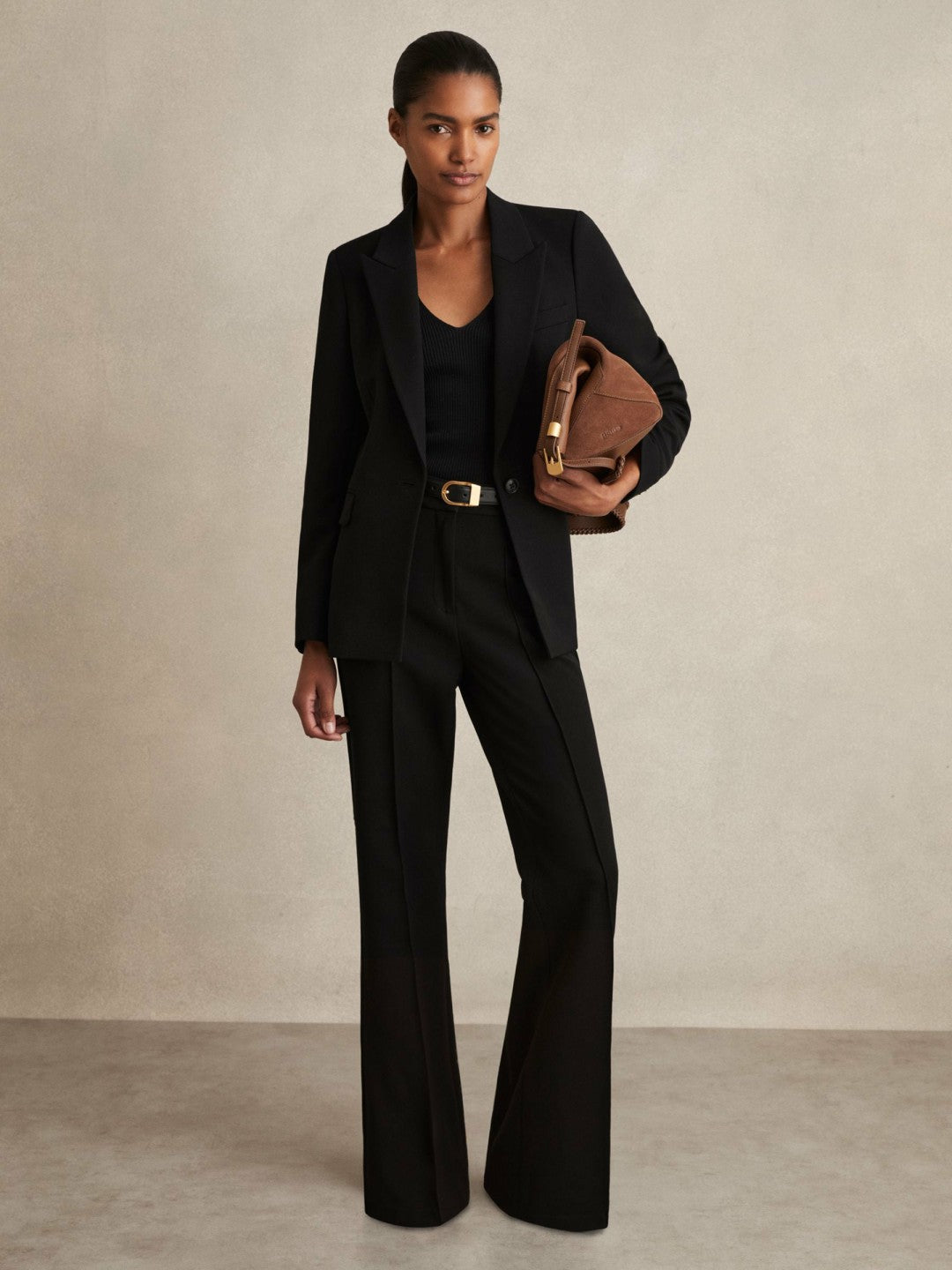 Reiss Flared Suit Trousers in Black