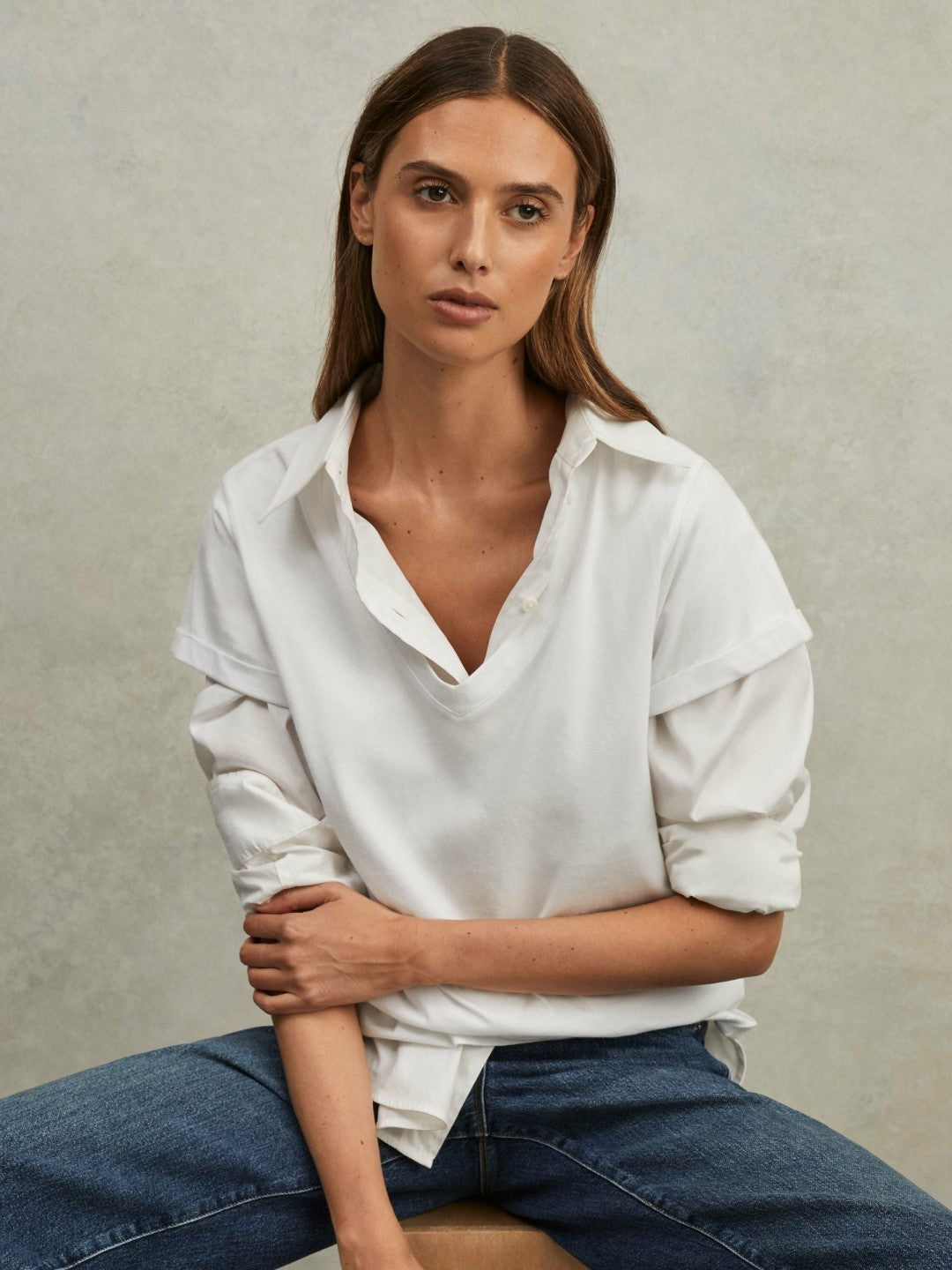 Reiss Cotton-Jersey V-Neck T-Shirt in White