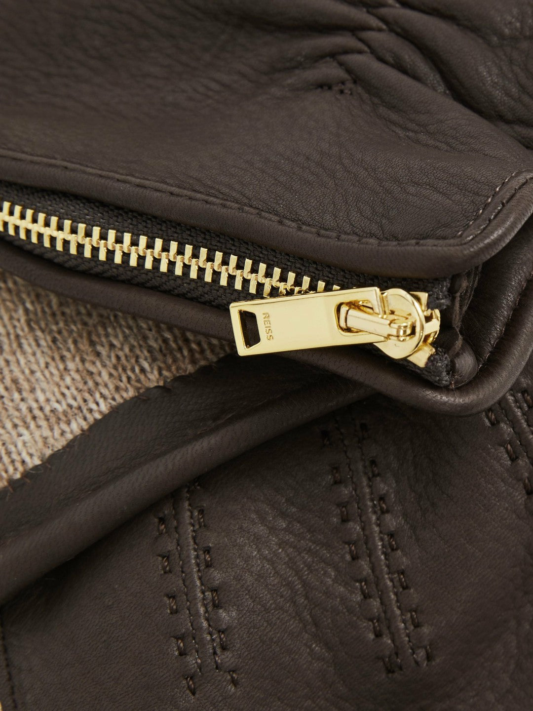 Reiss Savings - Leather Zip-Side Gloves in Dark Brown