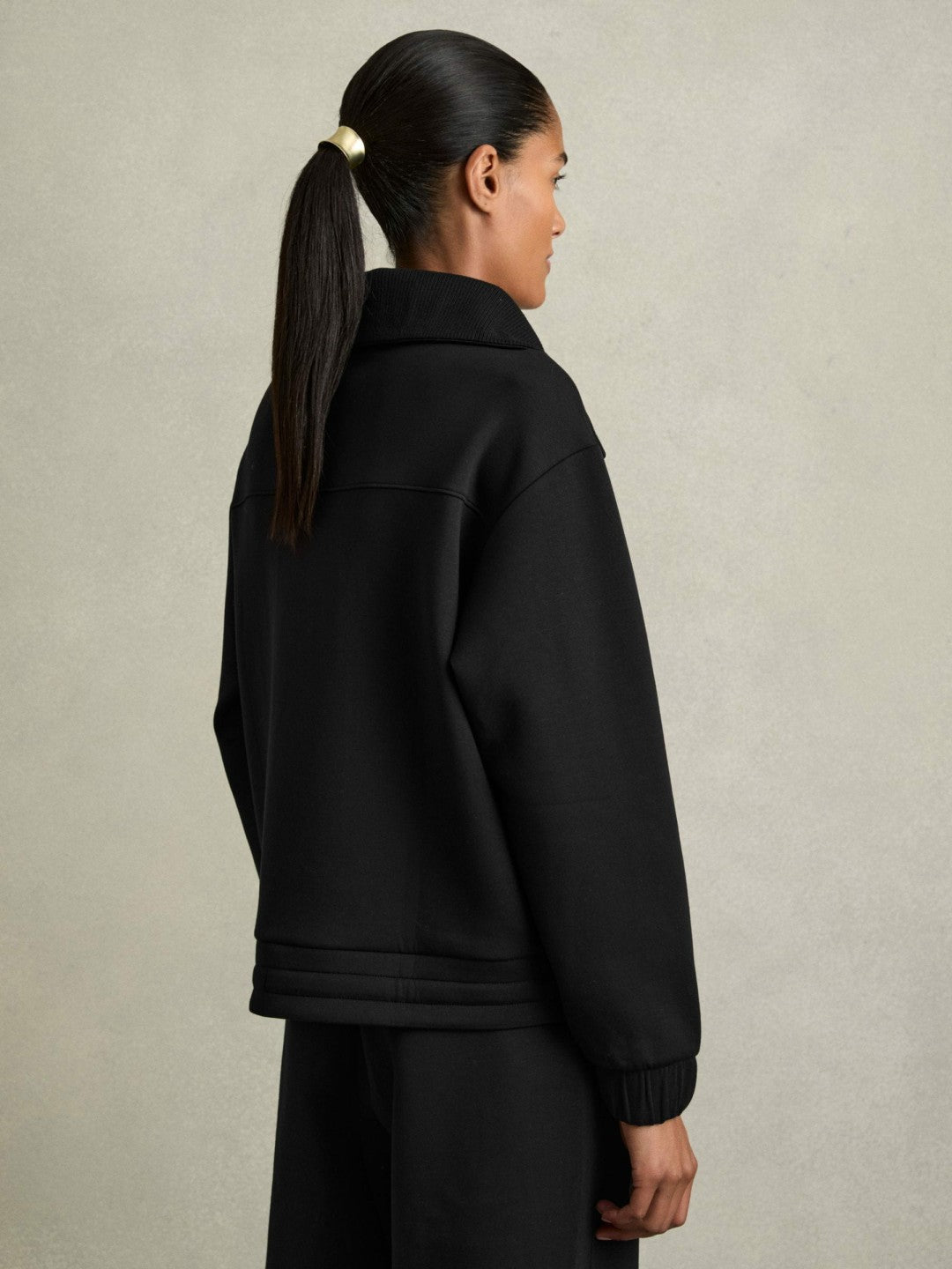 Reiss Interlock Half-Zip Drawstring-Hem Sweatshirt in Black