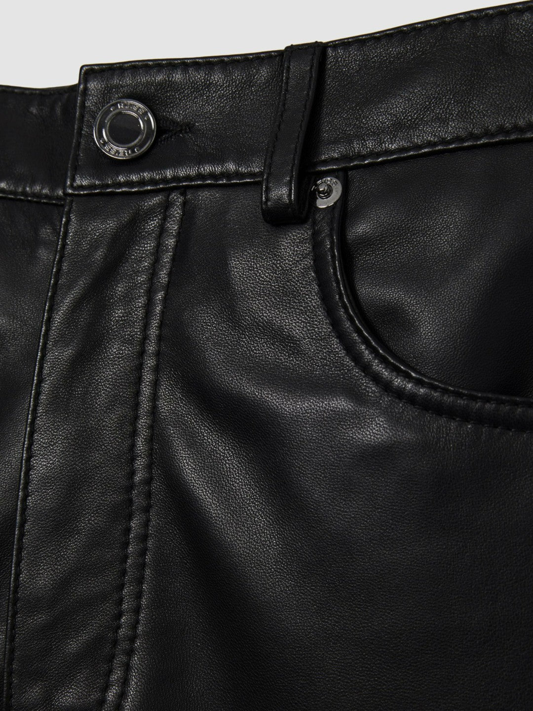 Reiss Leather Slim-Leg Trousers in Black