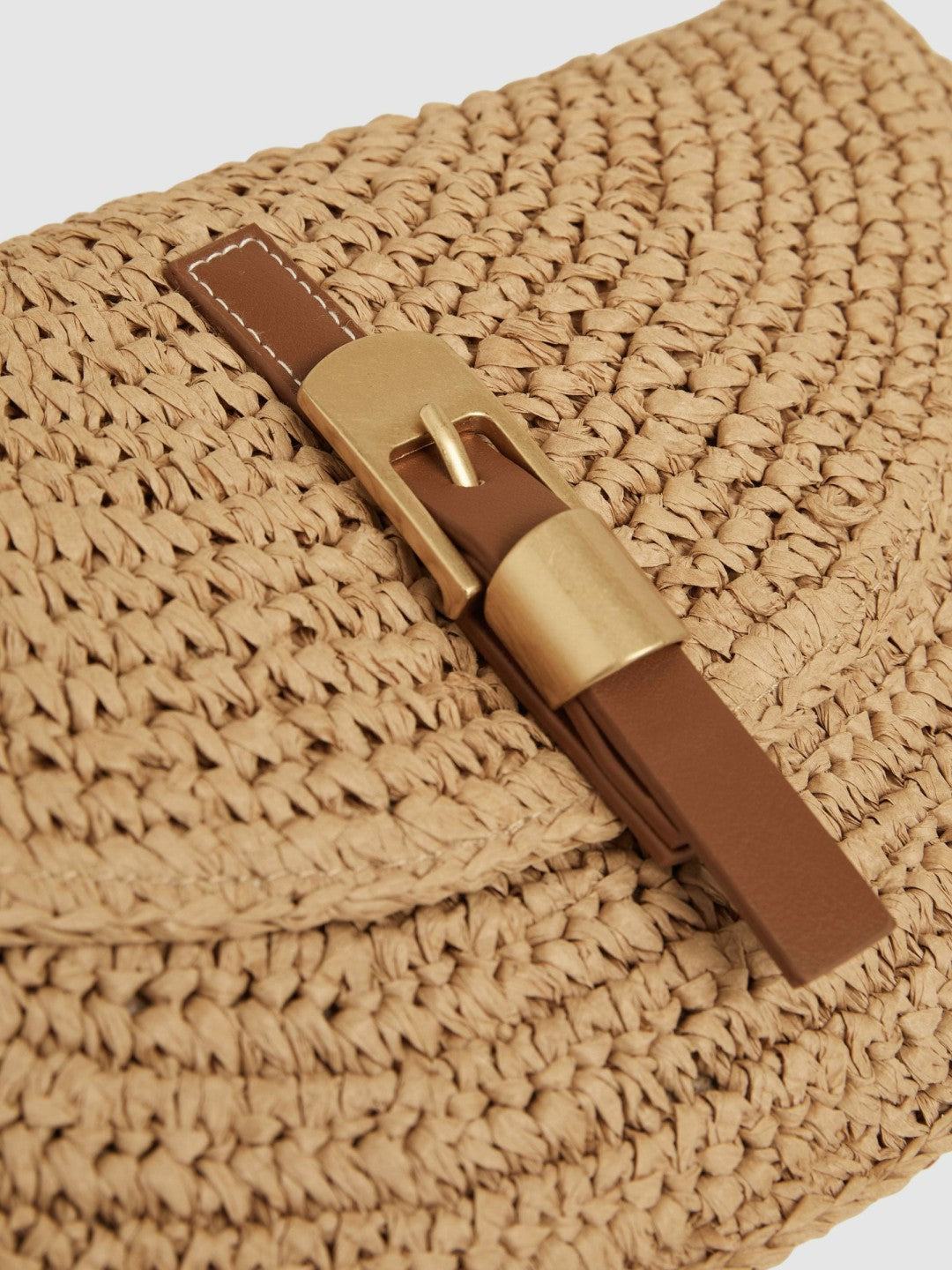 Reiss Raffia Half-Moon Clutch Bag in Natural