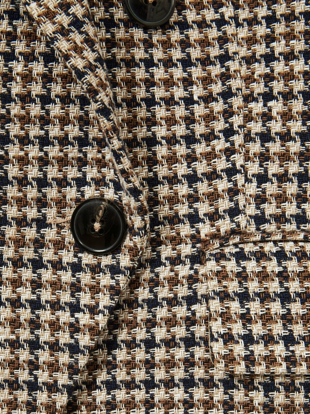 Reiss Cotton-Linen Double-Breasted Houndstooth-Check Blazer in Navy Neutral Check