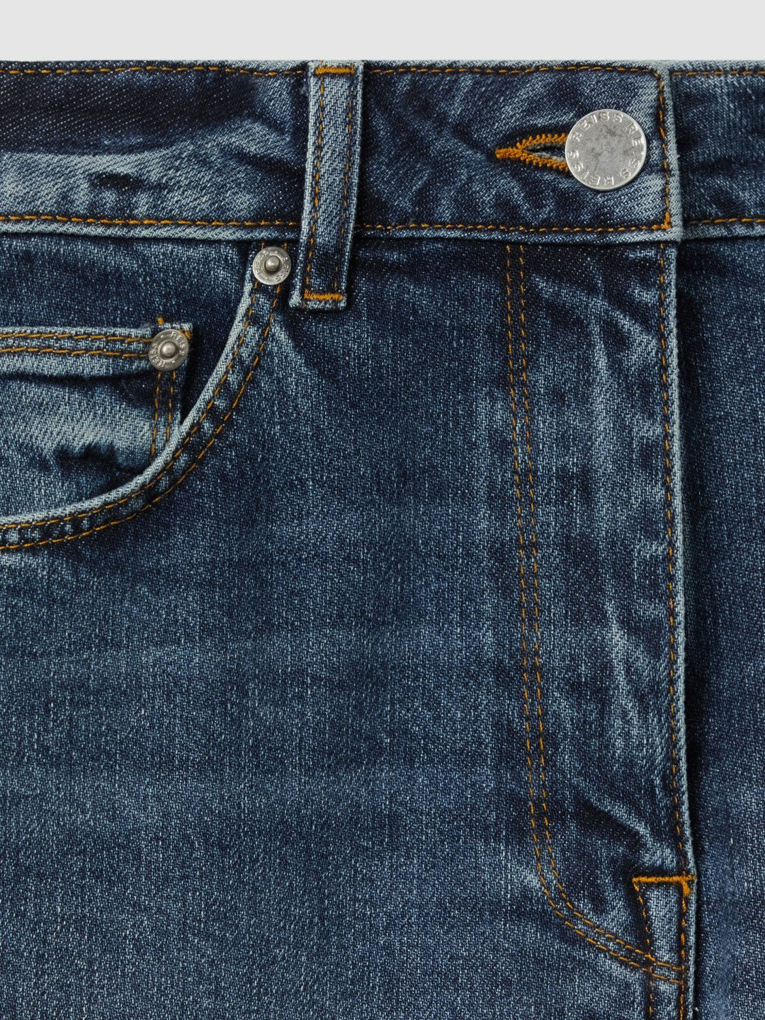 Reiss Petite Mid-Rise Straight-Leg Jeans in Mid Blue