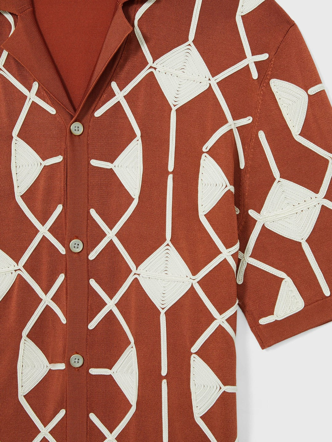 Reiss Geometric Embroidery Knit Shirt in Paprika Red