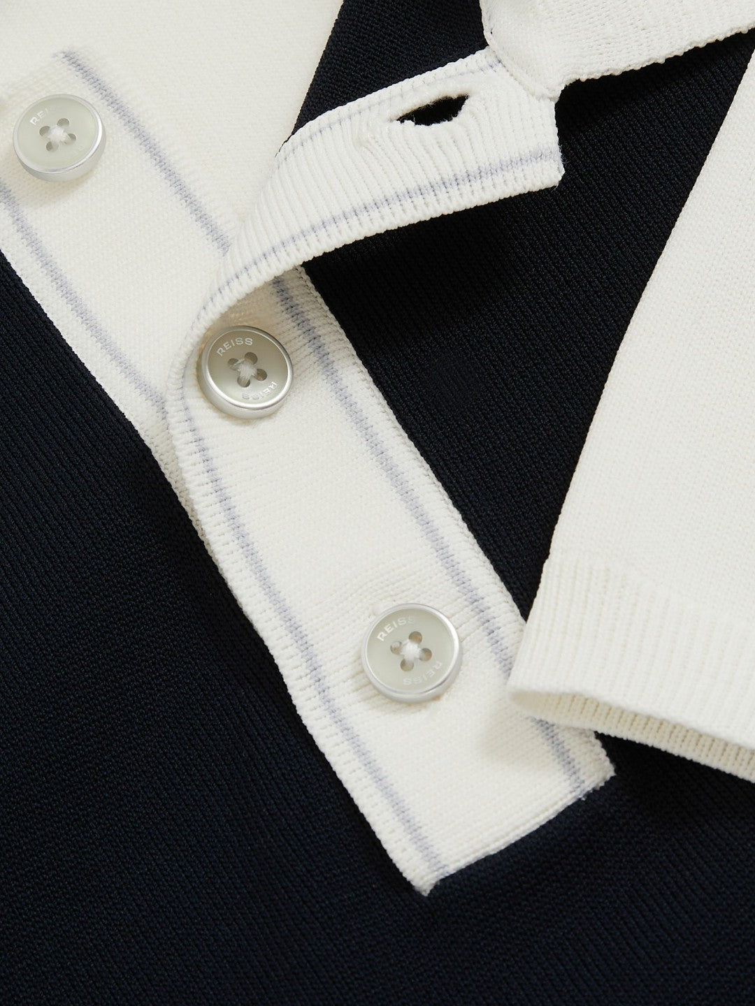 Reiss Colour-Block Knit Polo Shirt in Navy/White