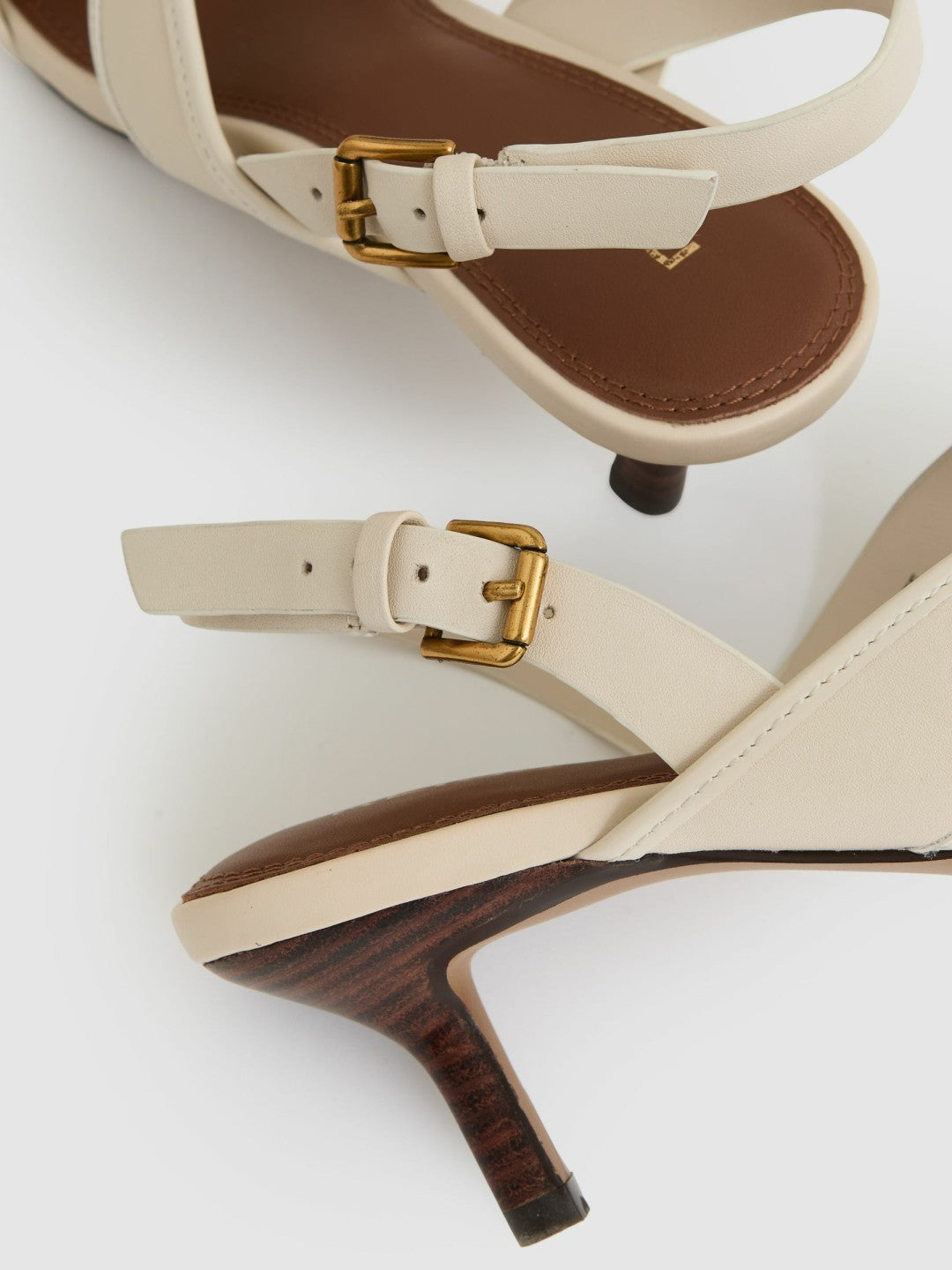 Reiss Leather Link-Strap Low-Heel Sandals in Off White