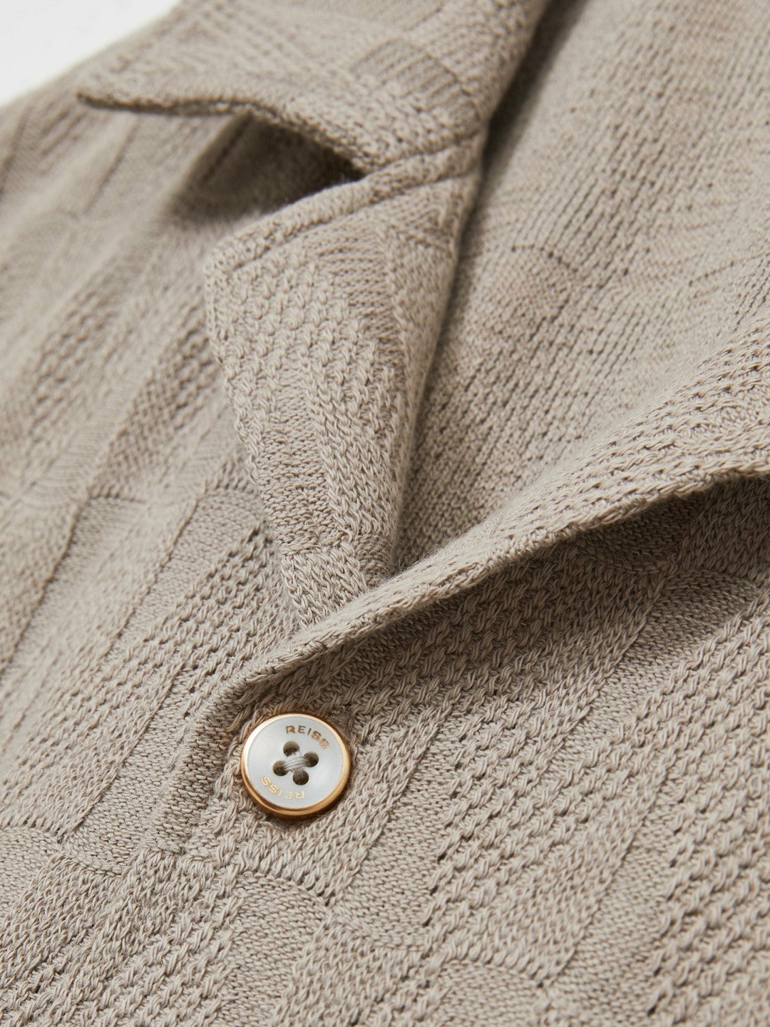 Reiss Cotton Textured Cuban-Collar Shirt in Mink Brown