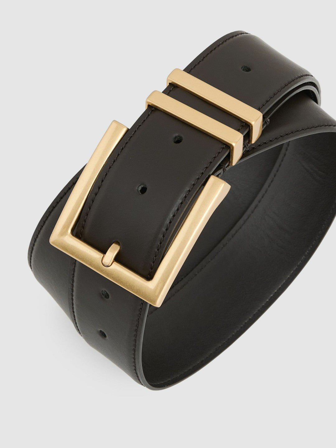 Reiss Leather Square Buckle Belt in Chocolate