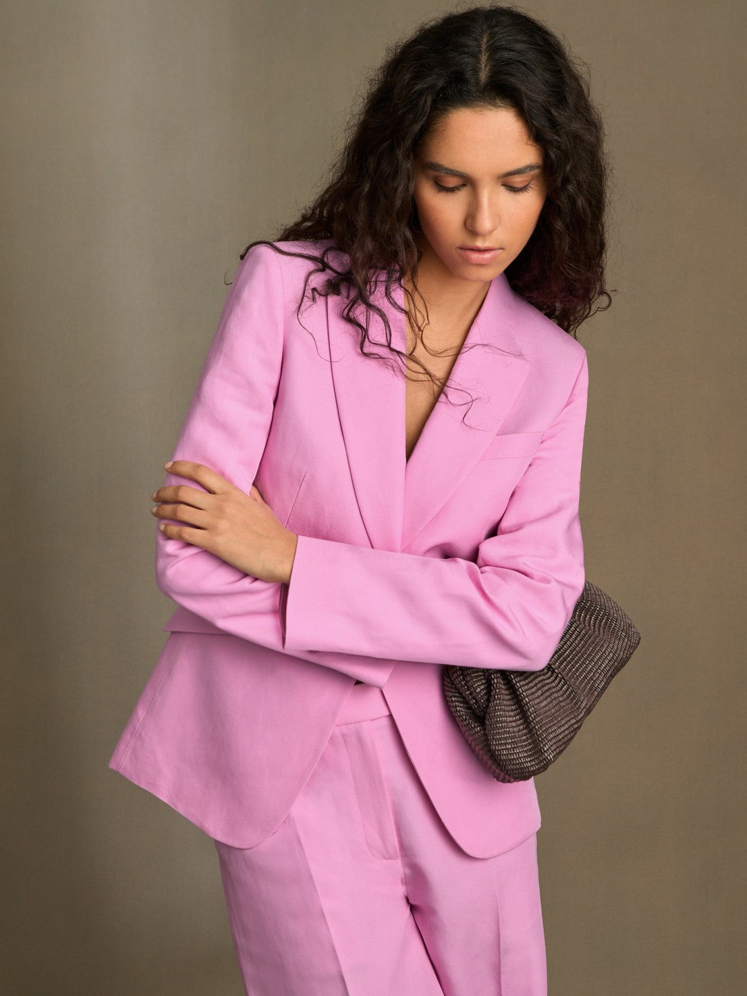 Reiss Single Breasted Suit Jacket With Linen in Pink
