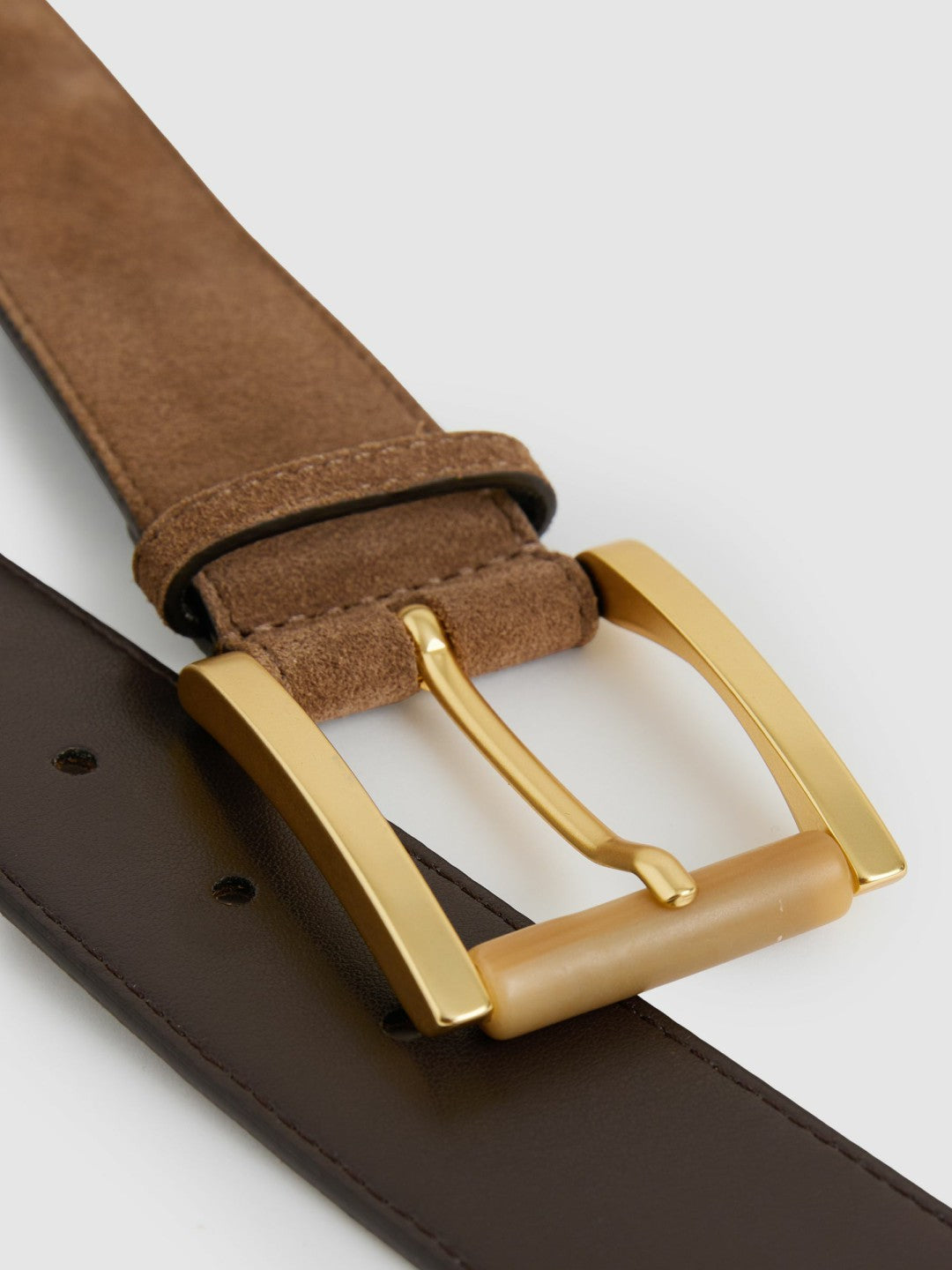Reiss Suede Square Roller Buckle Belt in Tan
