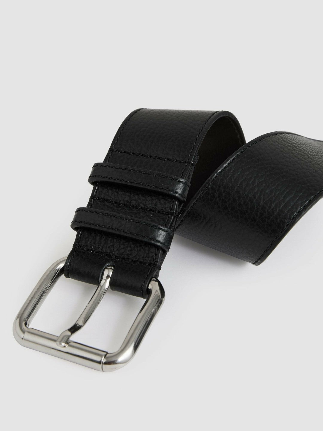 Reiss Best Seller - Leather Square Roller Buckle Belt in Black