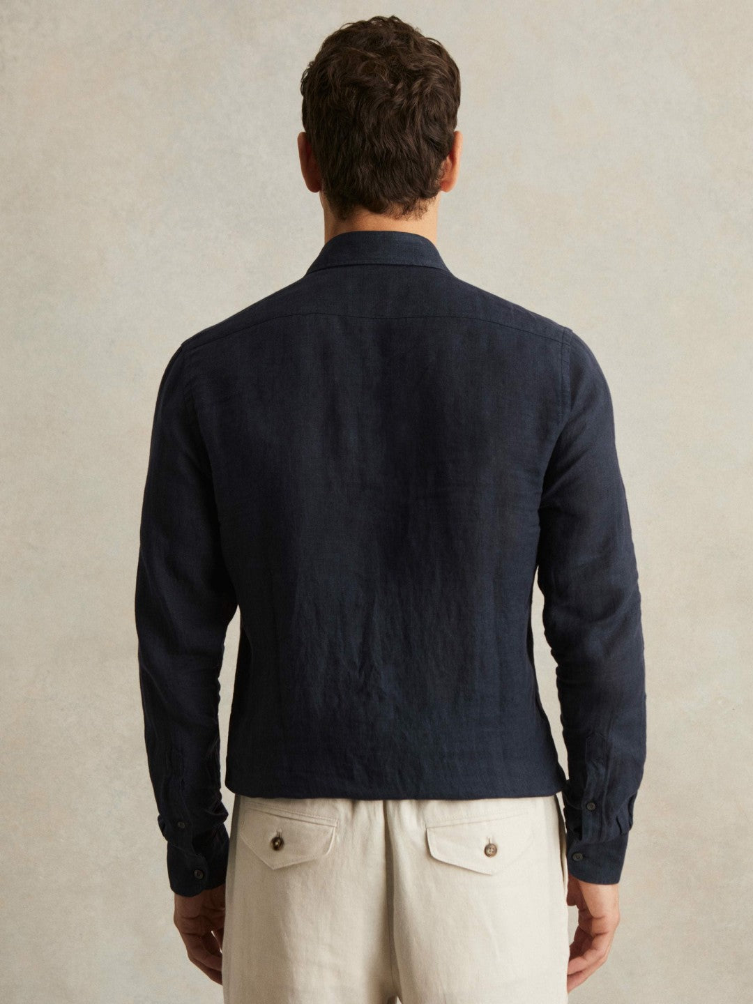 Reiss Value - Linen Button-Through Shirt in Navy