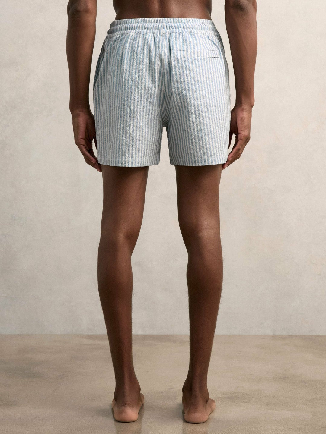 Reiss Seersucker Stripe Swim Shorts in Soft Blue/White