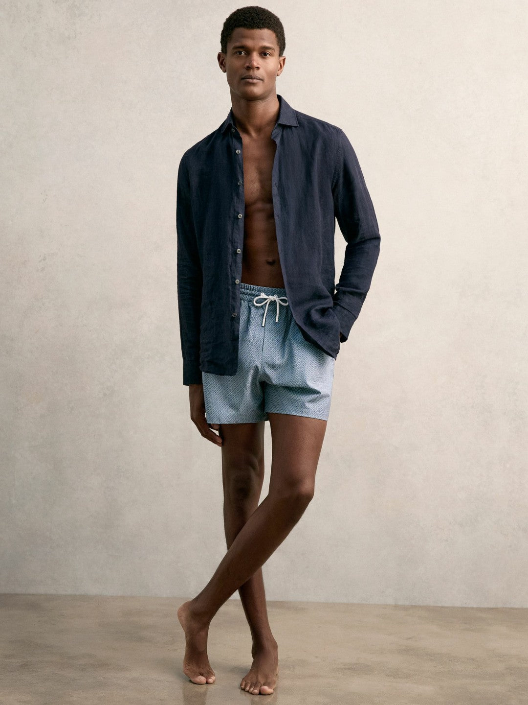 Reiss Popular Choice - Drawstring Geometric Print Swim Shorts in Airforce Blue
