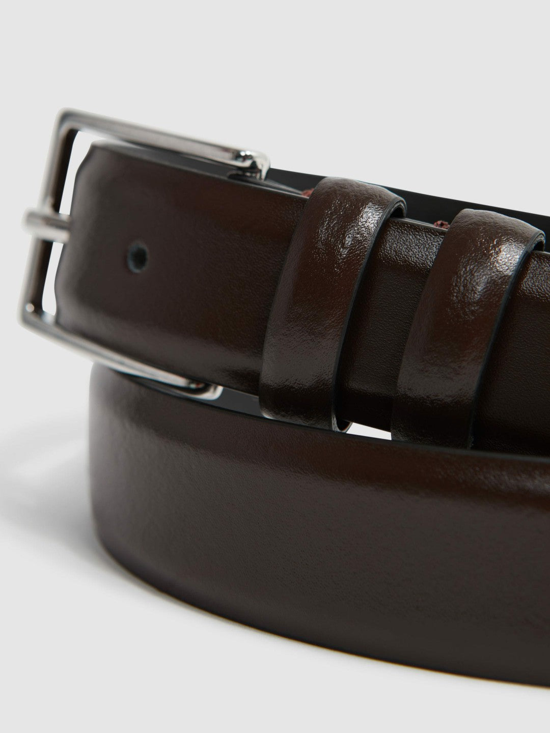 Reiss Smooth Leather Belt in Chocolate