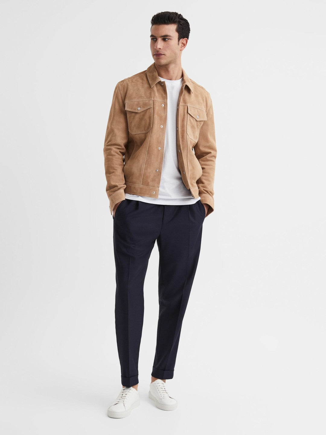 Reiss Leather Low-Top Trainers in White