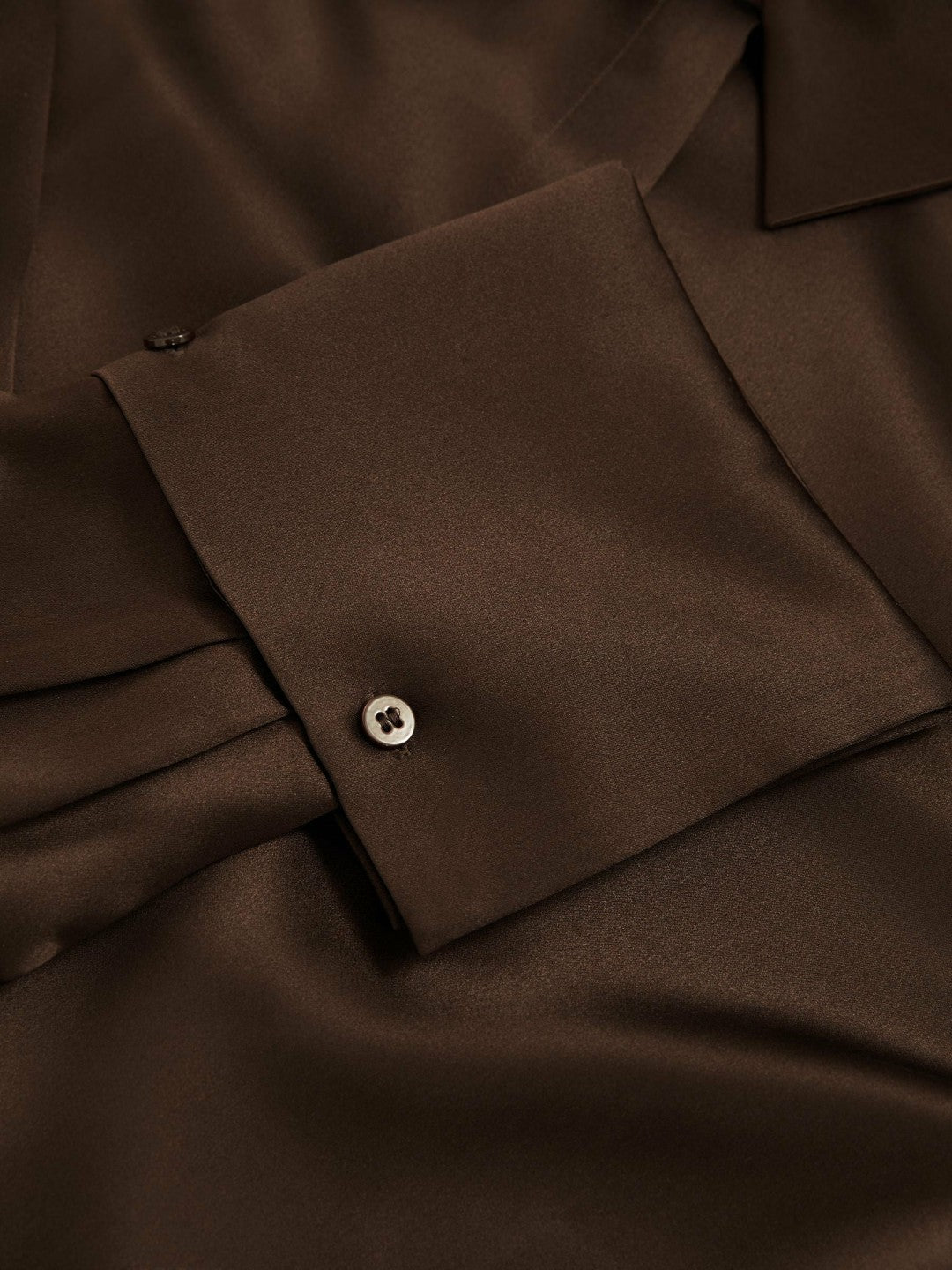 Reiss Silk Double-Cuff Button-Through Shirt in Chocolate