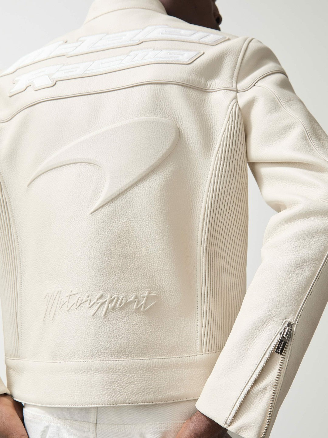 Reiss Featured - McLaren F1 Team Leather Biker Jacket in Off White