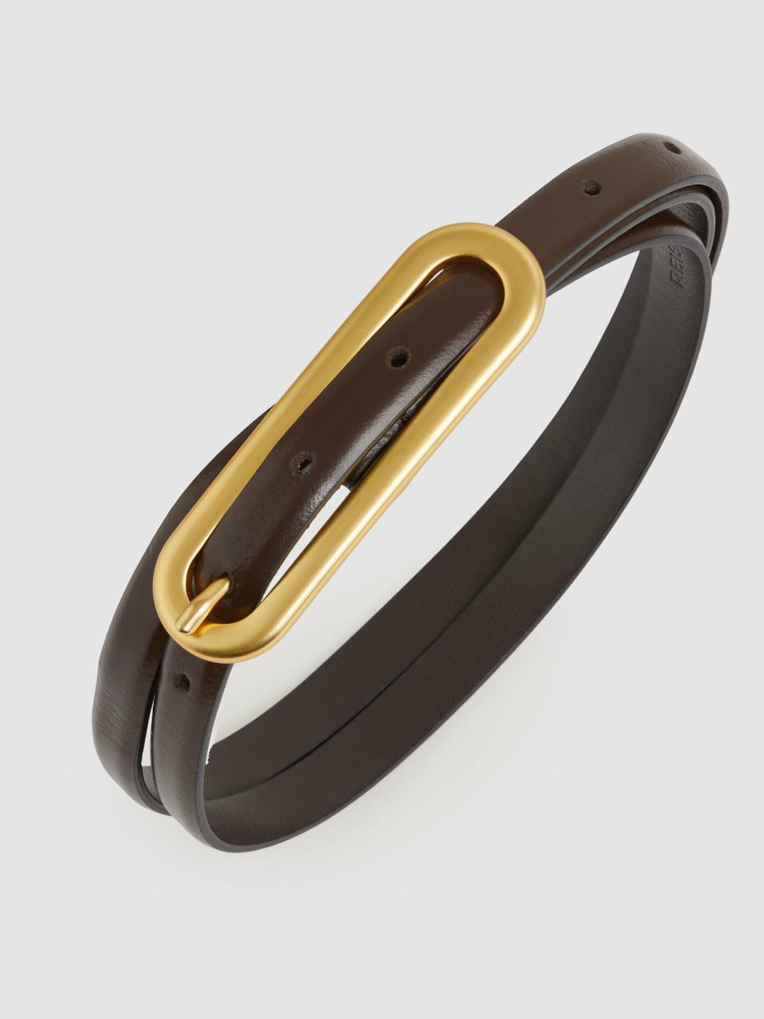 Reiss Thin Leather Elongated Buckle Belt in Chocolate