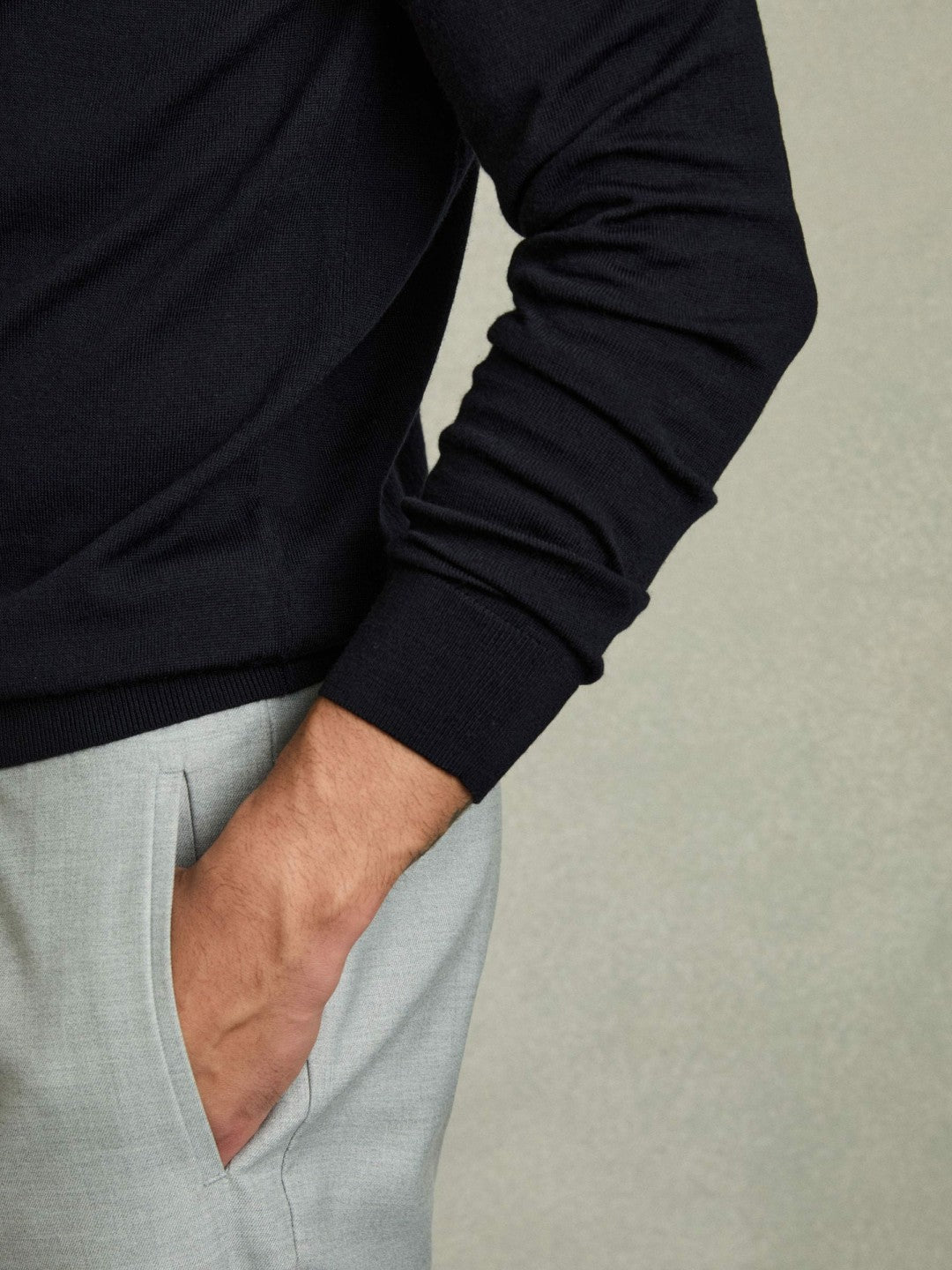 Reiss Merino Wool Drawstring Hoodie in Navy