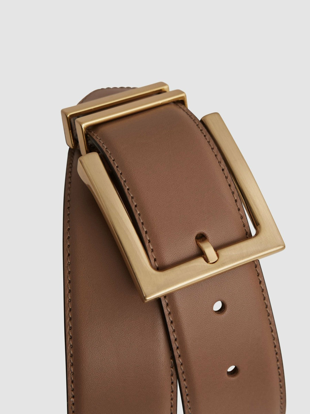 Reiss Leather Square Buckle Belt in Camel/Taupe