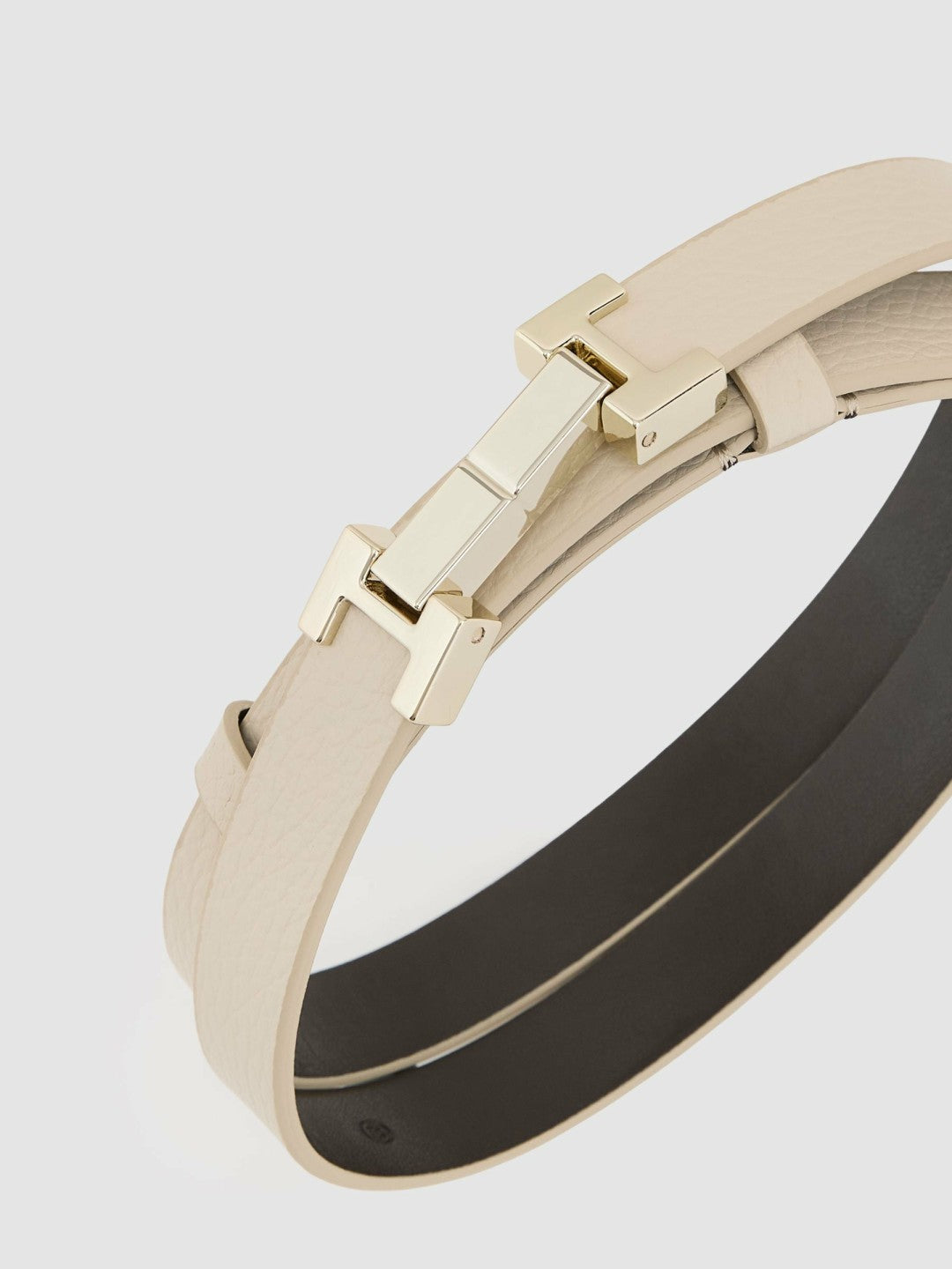 Reiss Leather Square Hinge Belt in Stone