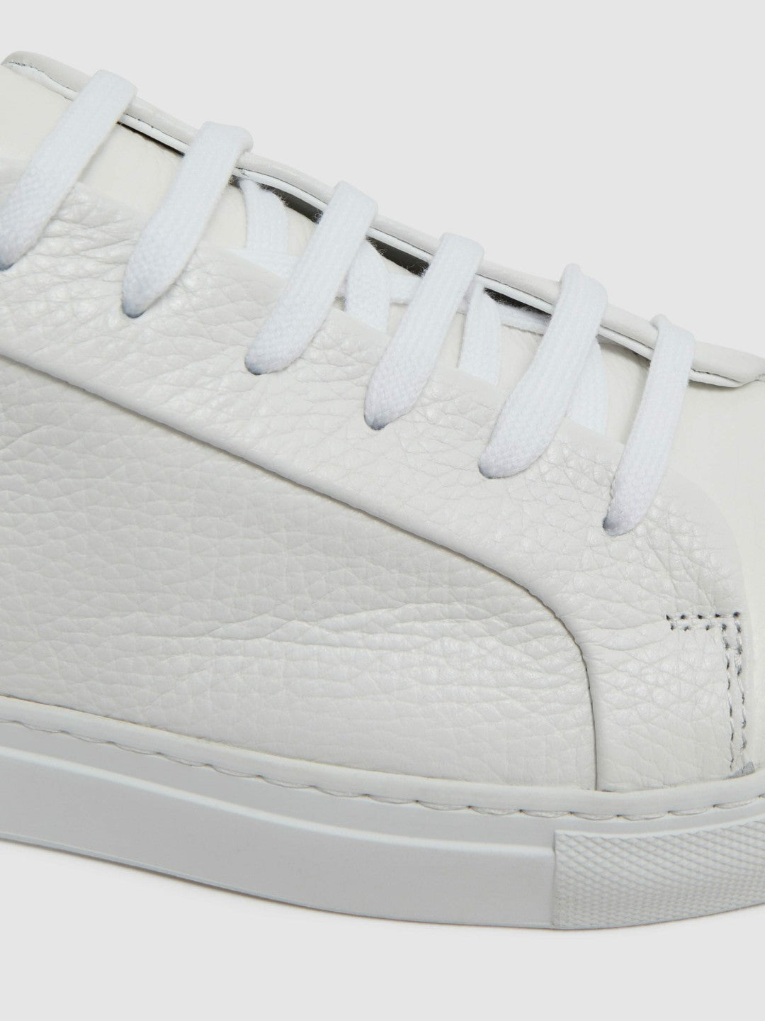 Reiss Tumbled-Leather Low-Top Trainers in White