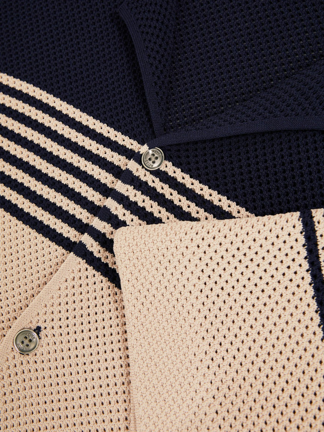Reiss Stripe Textured-Knit Cuban-Collar Shirt in Navy/Stone