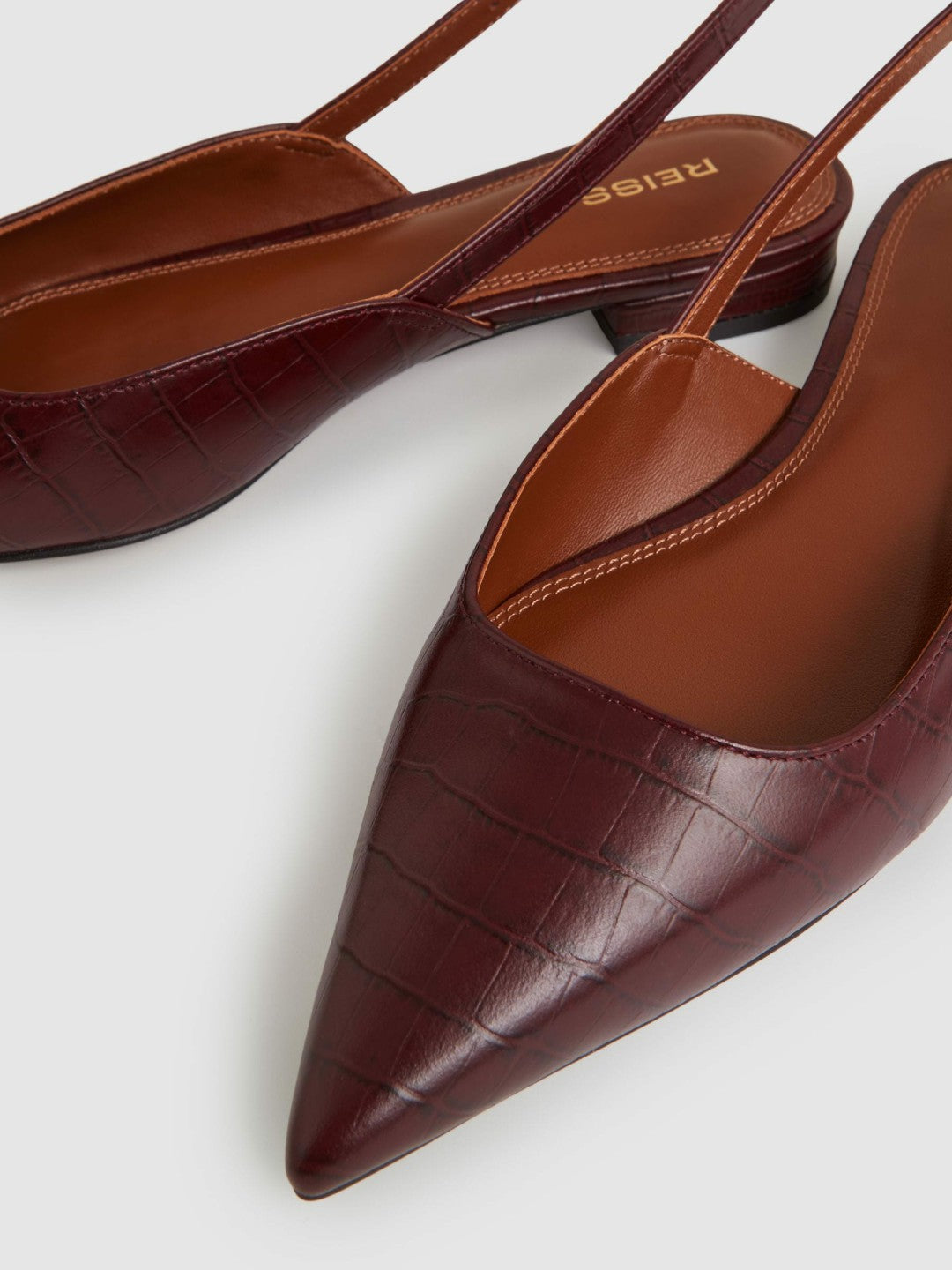 Reiss Best Seller - Leather Slingback Ballerina Pumps in Oxblood