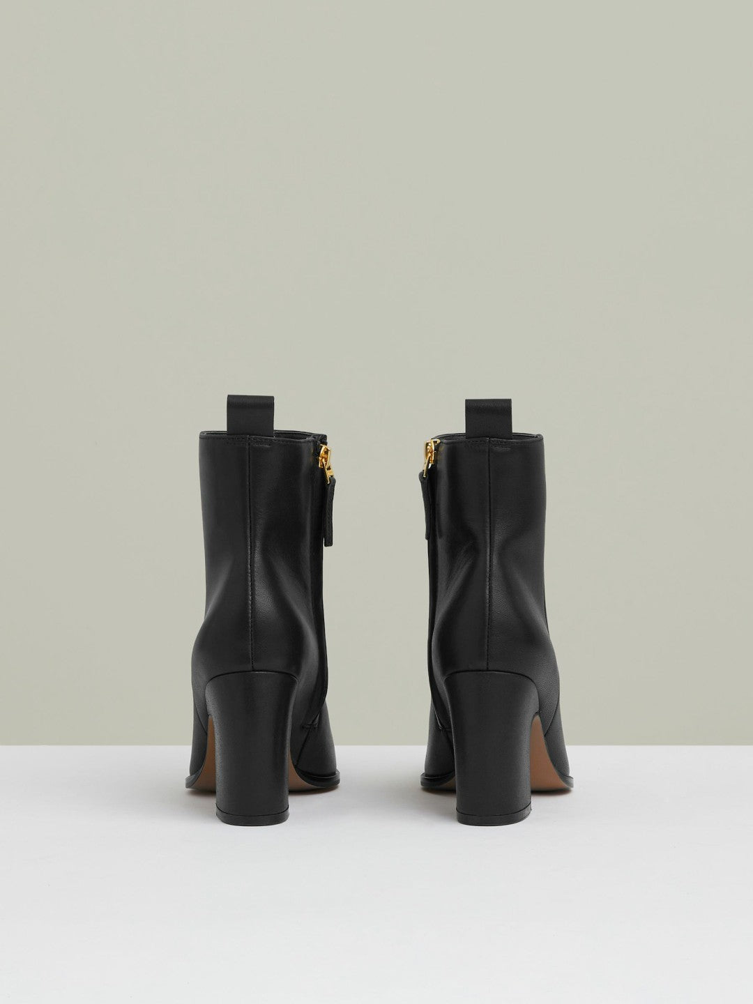 Reiss Leather Blocked Heel Ankle Boots in Black
