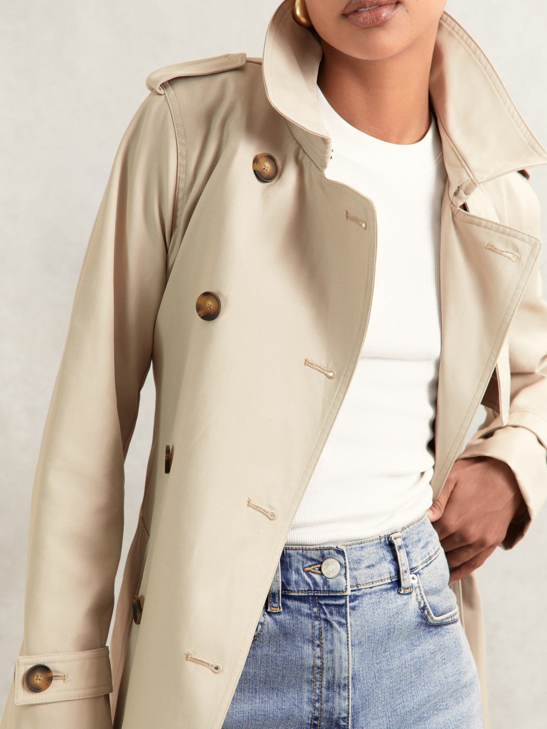 Reiss Hooded Insert Trench Coat in Stone