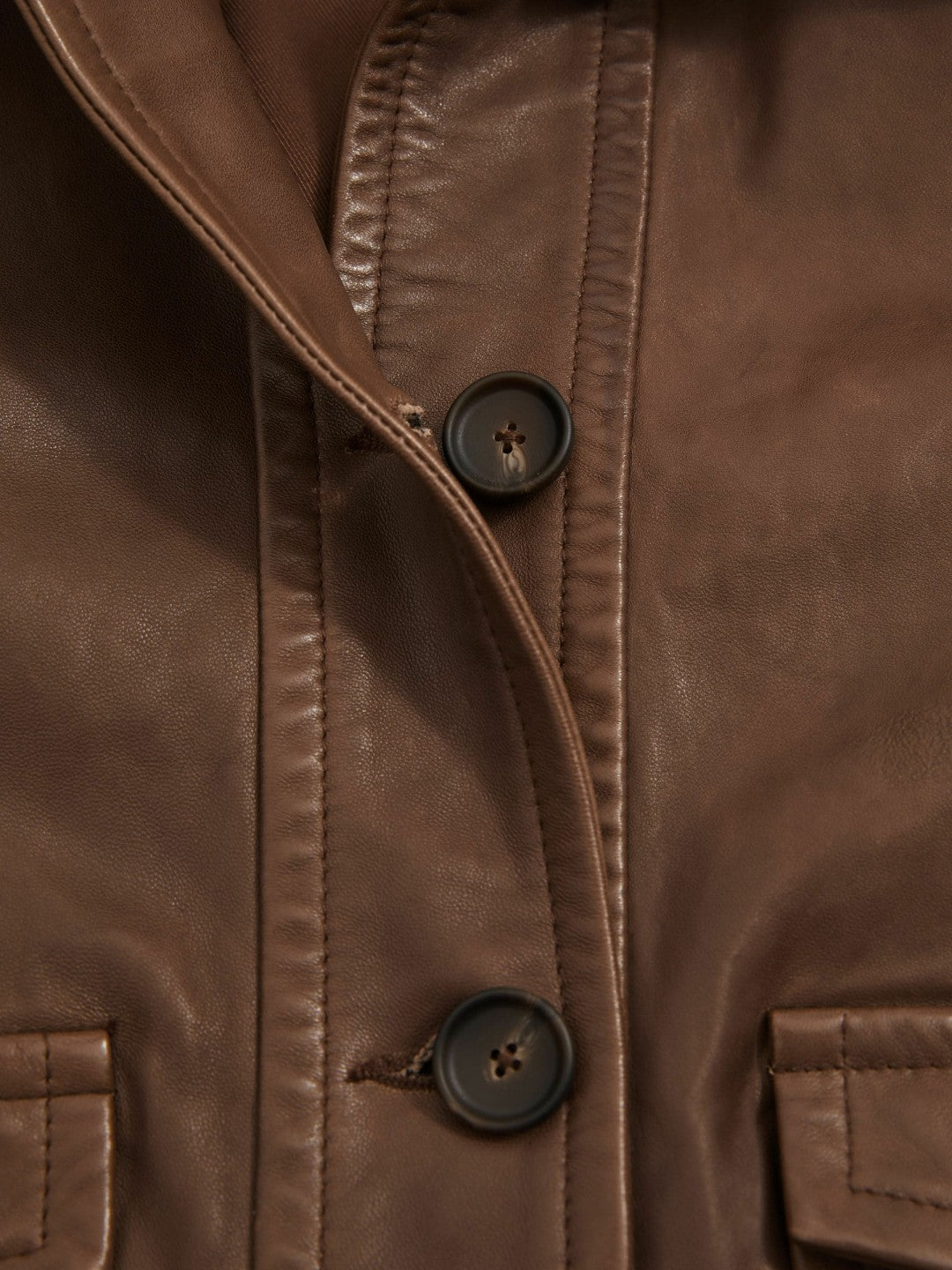 Reiss Leather Trucker Jacket in Chocolate