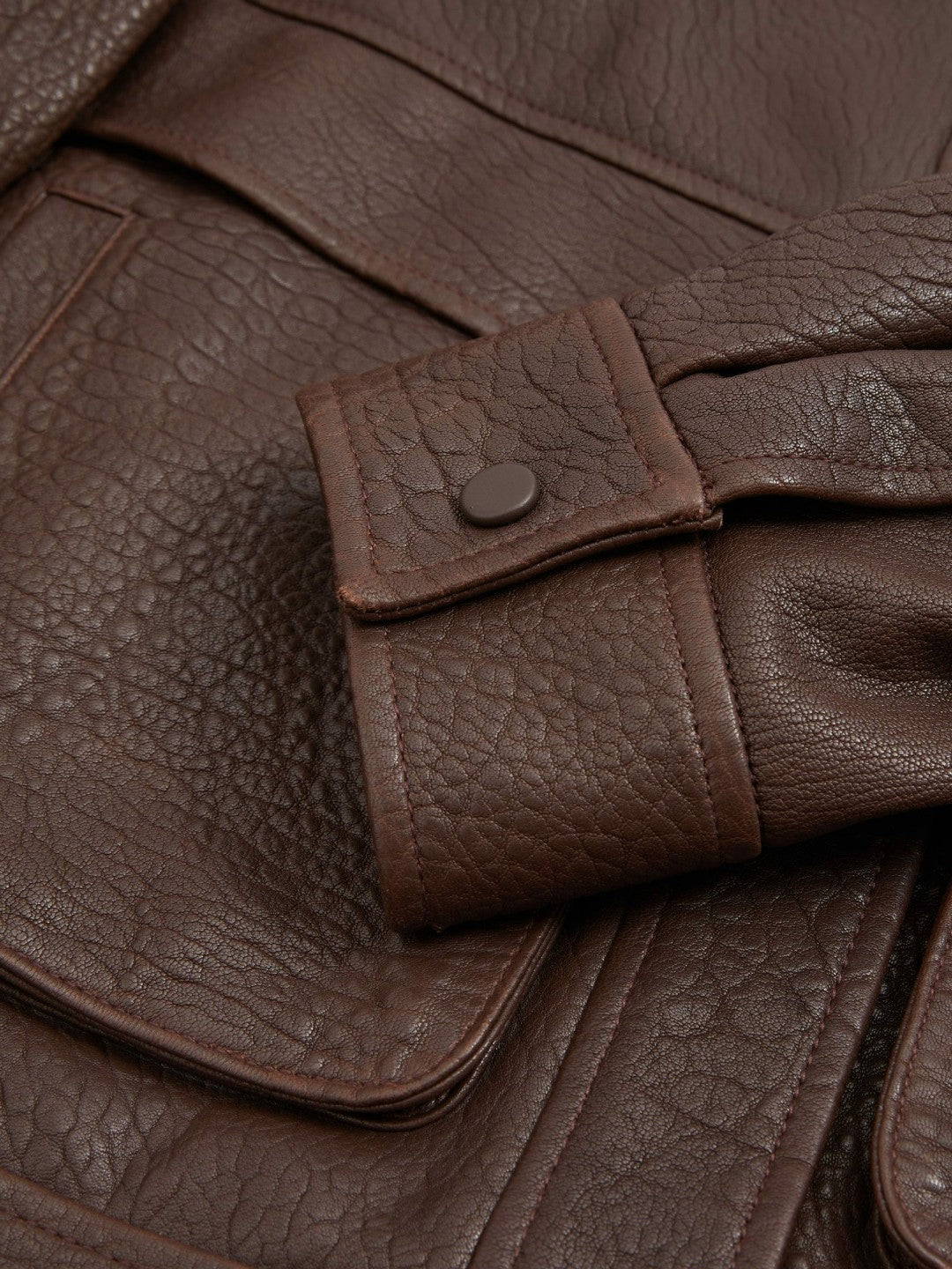 Reiss Atelier Grained Leather Jacket in Chocolate