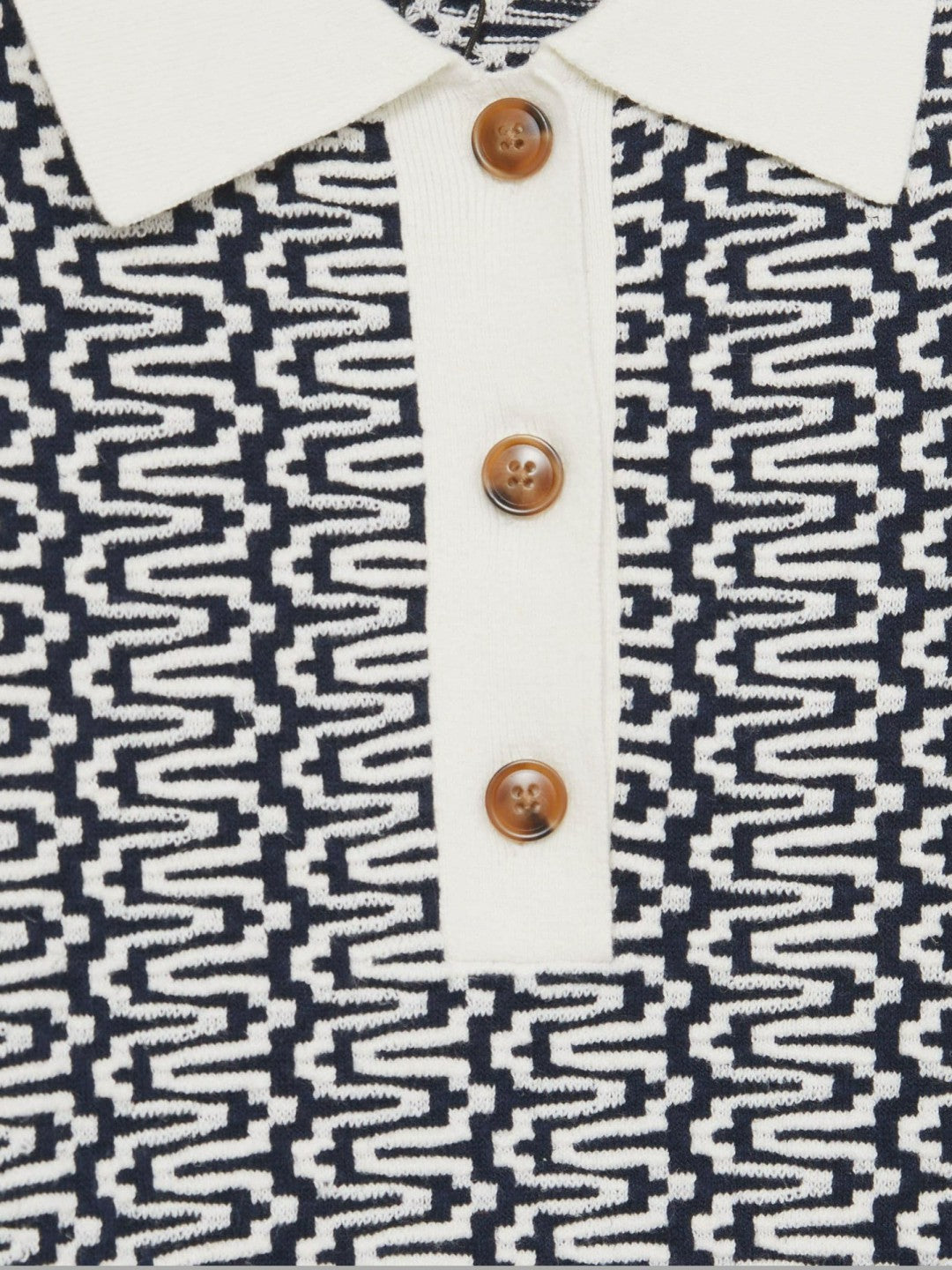 Reiss Deal - Zig-Zag Knit Polo Shirt in Blue/Ivory