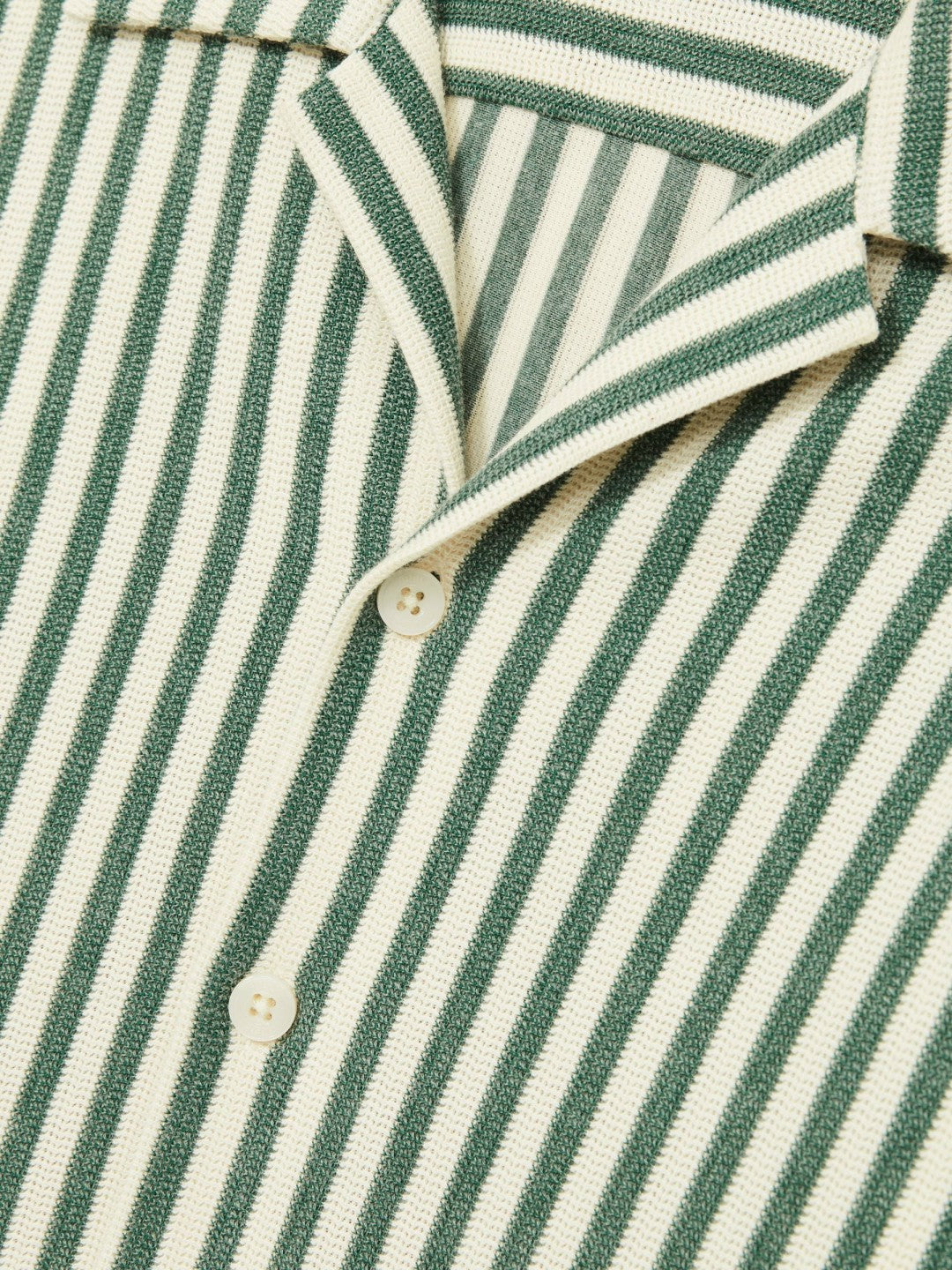 Reiss Affordable - Textured Stripe Cuban-Collar Shirt in Green/White