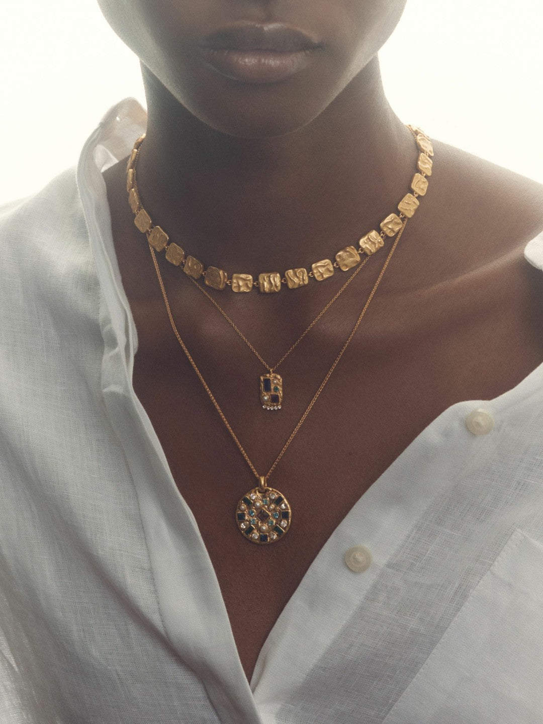 Reiss Molten Square Necklace in Gold Tone