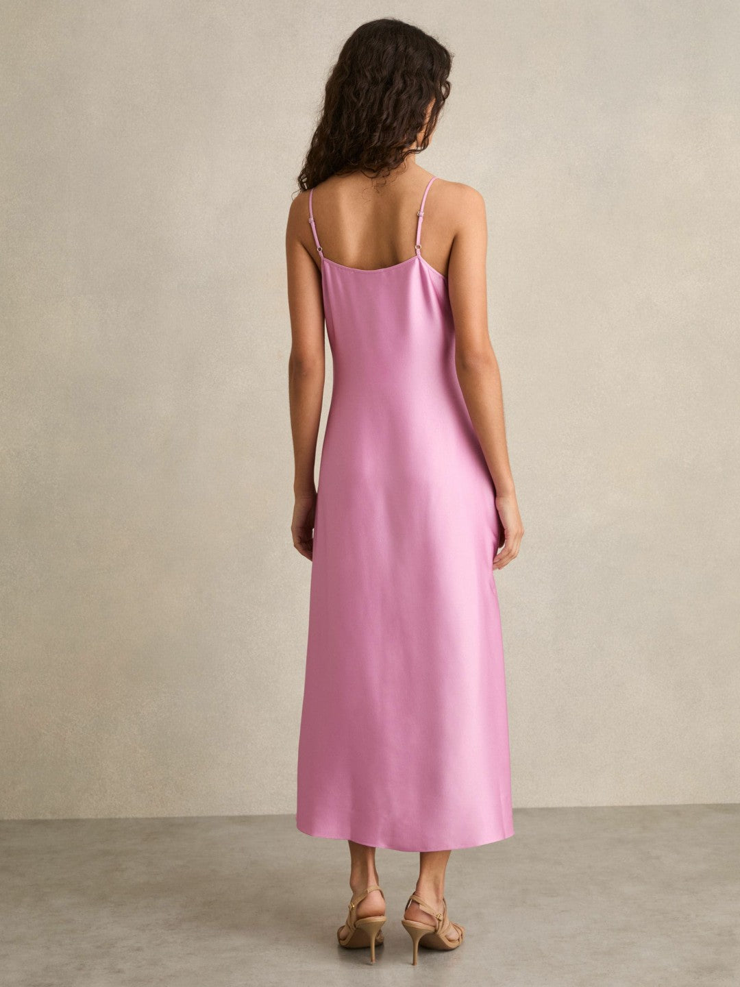 Reiss Satin Drape-Detail Slip Dress in Pink