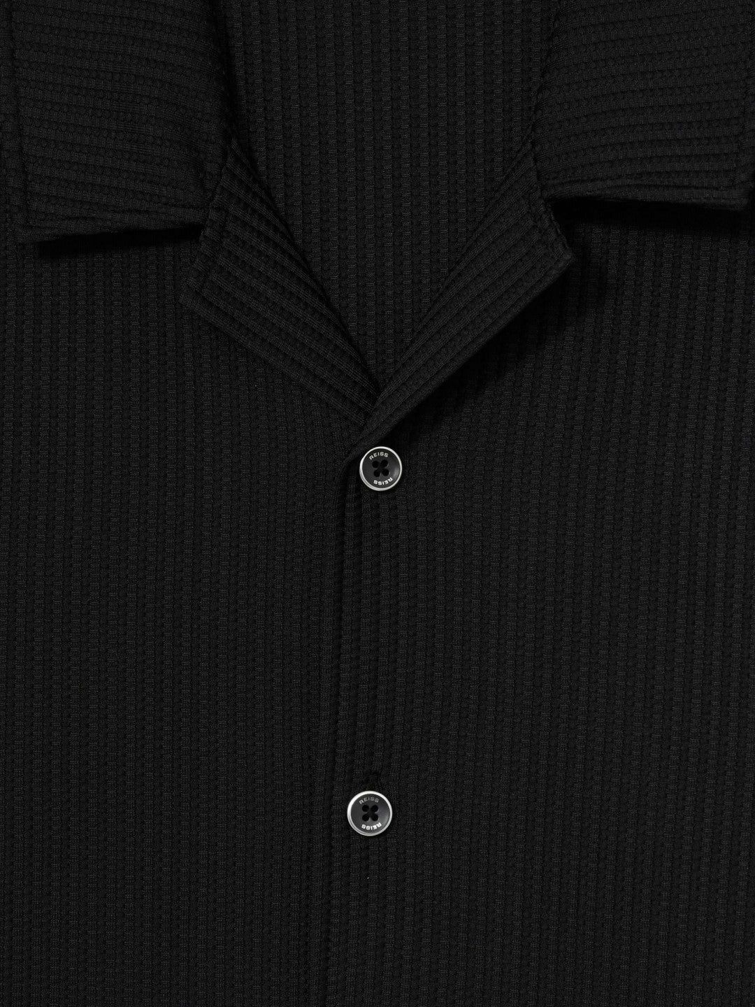 Reiss Textured-Knit Cuban-Collar Shirt in Black