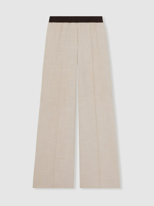 Reiss Affordable - Petite Wide-Leg Elasticated-Waist Trousers in Neutral