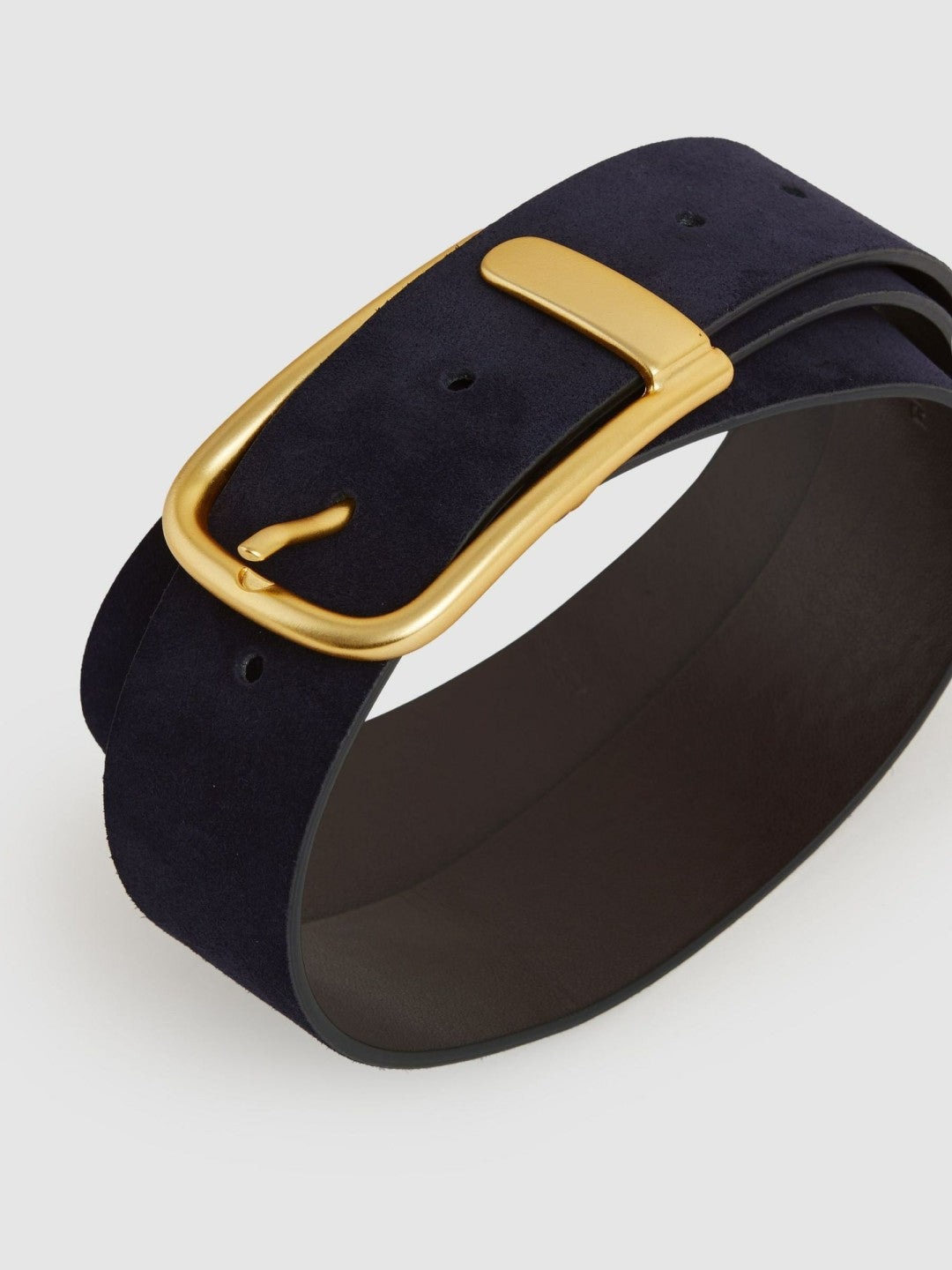 Reiss Leather Half Keeper Belt in Navy