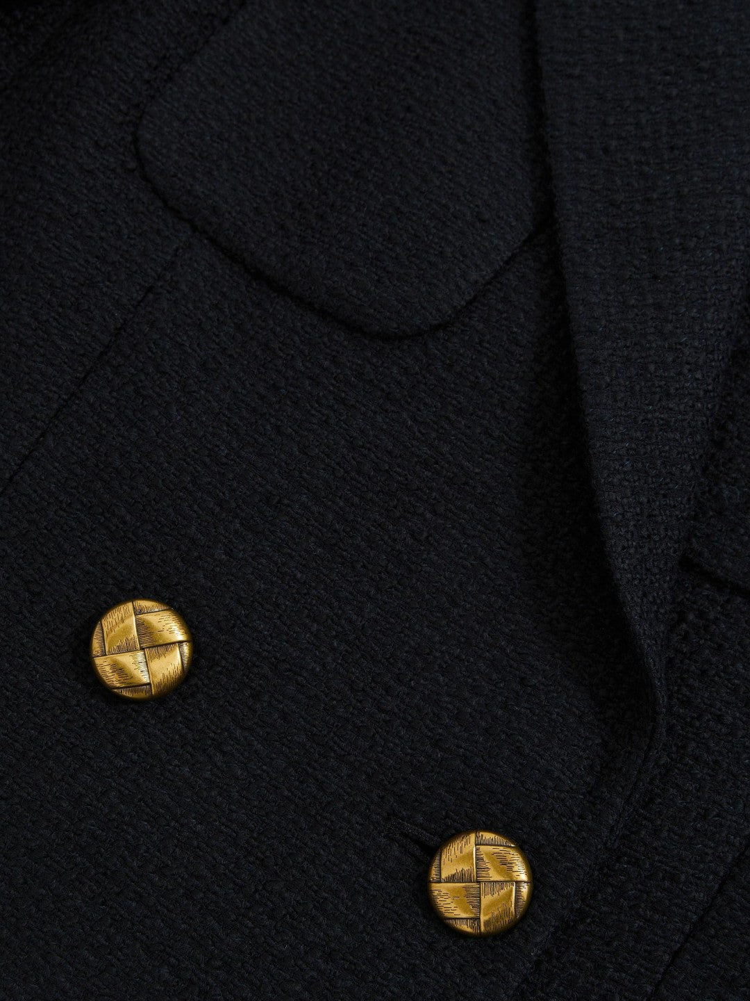 Reiss Double-Breasted Textured Cropped Blazer with Wool and Cotton in Navy