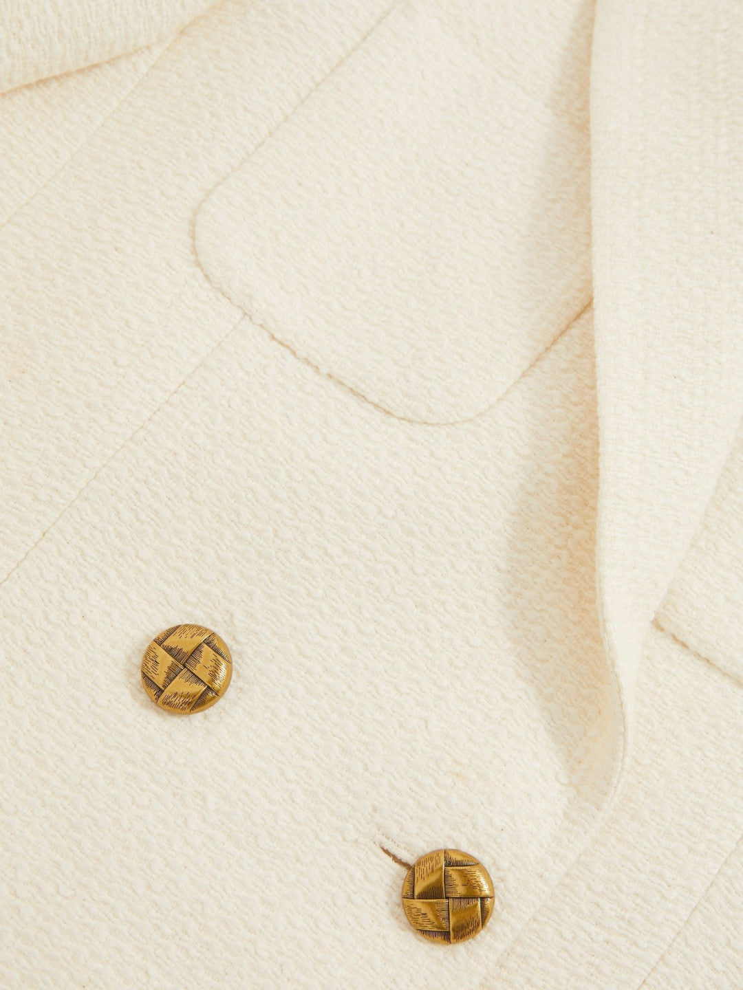Reiss Double-Breasted Textured Cropped Blazer with Wool and Cotton in White
