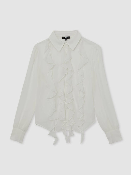 Reiss Paige Silk Georgette Ruffle Trim Shirt in White